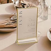 Vista 4 de UNIQOOO Soportes acrílicos para letreros con borde dorado, vista de retrato, paquete de 12 unidades, marco transparente de doble cara de 5 x 7