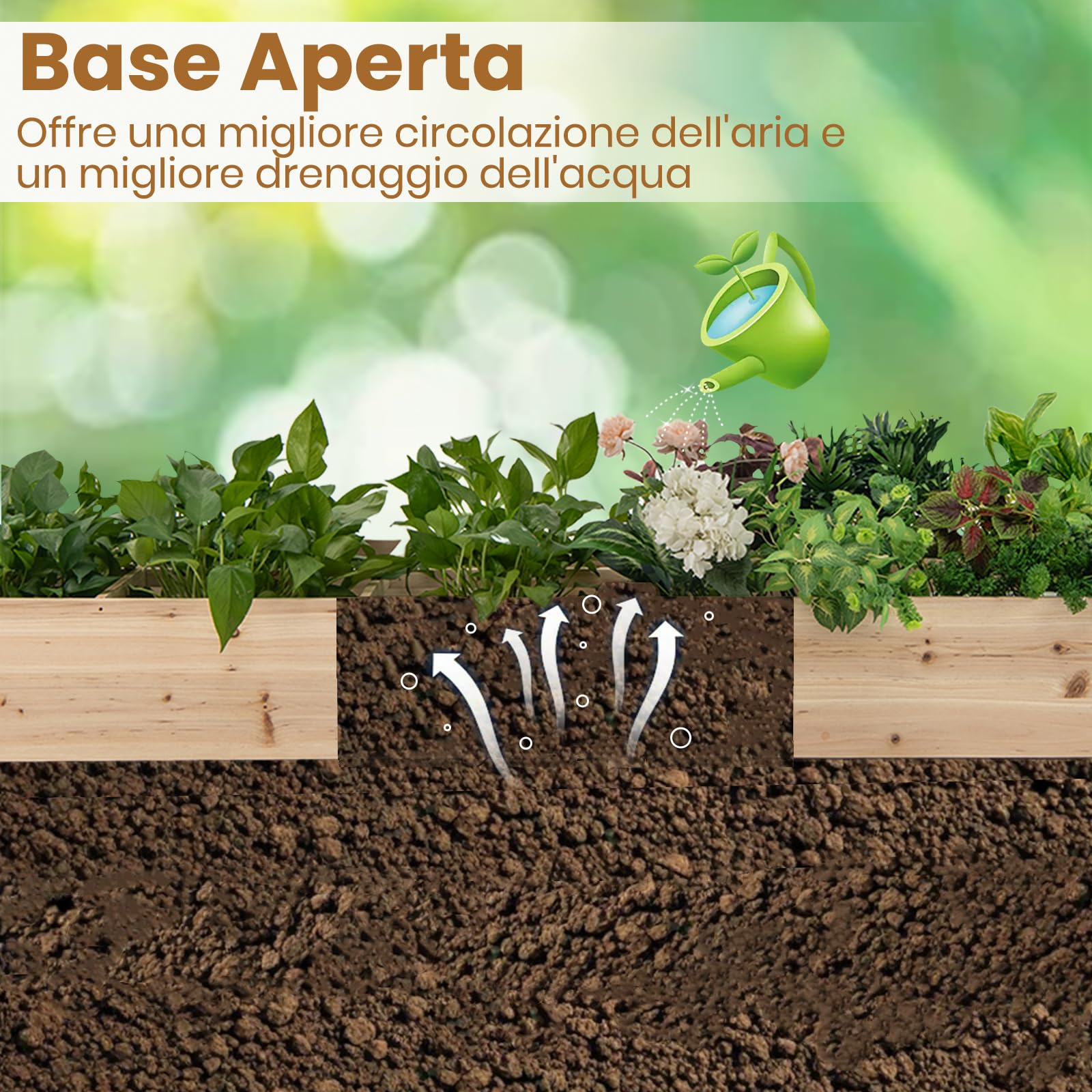 RELAX4LIFE Huerto Urbano Terraza 228x62x25cm de Madera de Abeto con 1 Compartimento Grande y 6 Pequeñas, Mesa de Cultivo con Divisores Extraíbles para Verduras, Frutas, Hierbas y Flores (Natural)