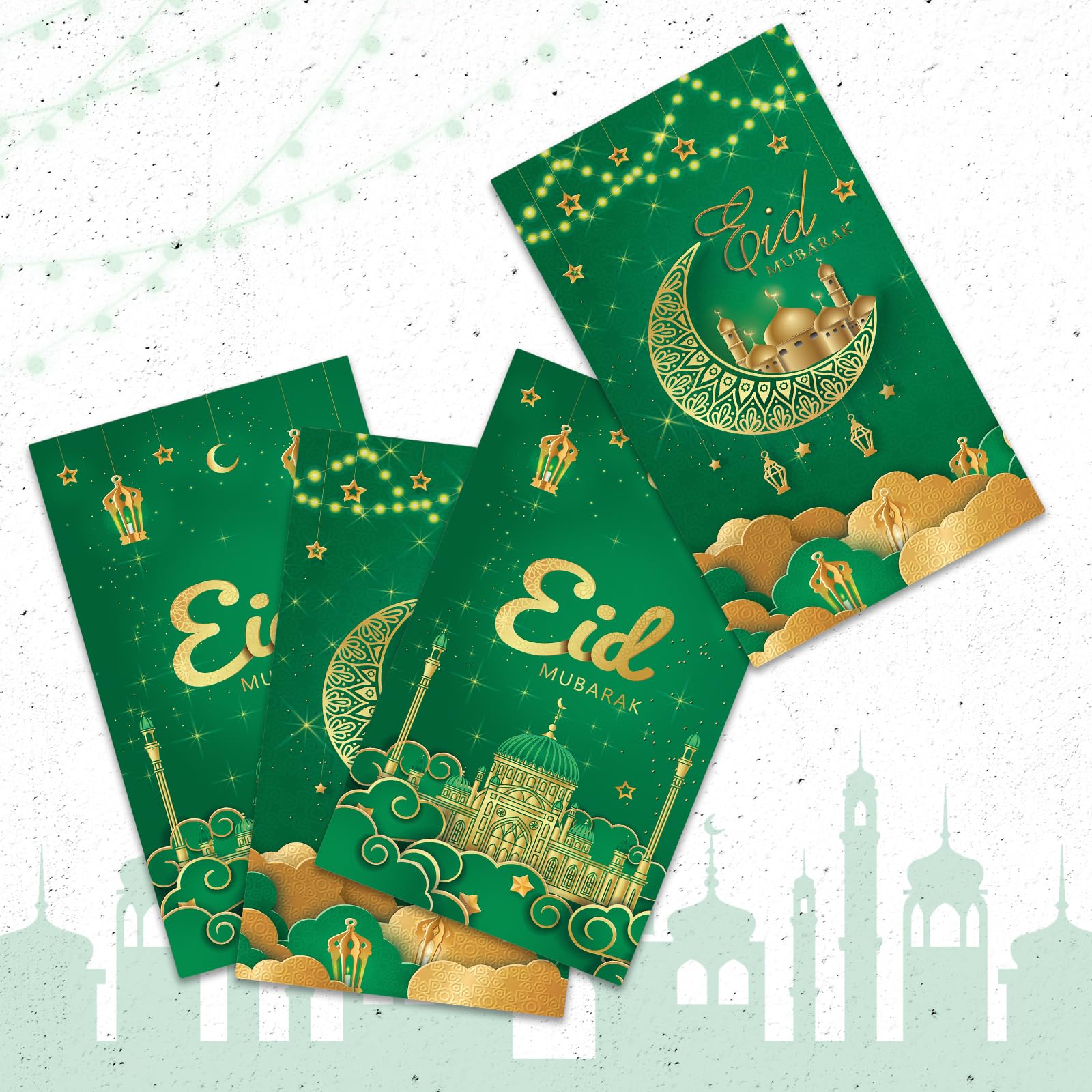 KALEFO 24 PCS Eid Mubarak Favor Gift Bags Ramadan Muslim Party Supplies Goodie Treat Bags for Candy Table Decorations Eid Birthday Celebrations Green