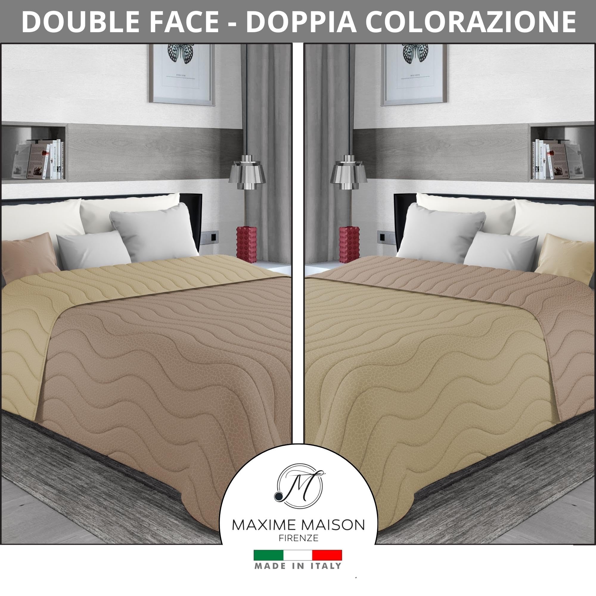 MAXIME MAISON - Copriletto Matrimoniale Mezza Stagione (100 gr/mq) Trapuntino Matrimoniale, Trapunta Matrimoniale Leggera e Double Face, Letto Mezza Stagione in Morbida Microfibra, Made in Italy