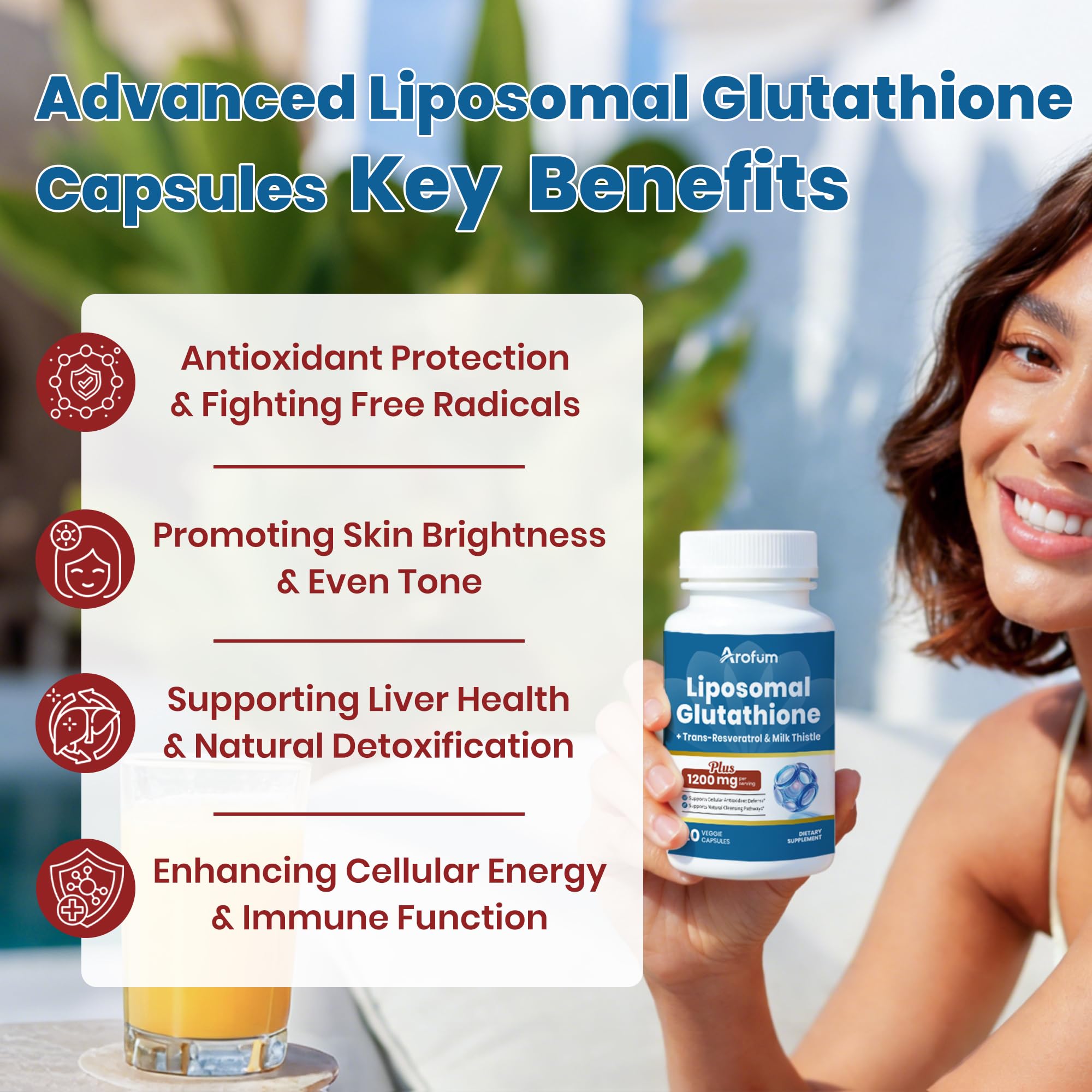 Liposomal Glutathione 1000mg, with Resveratrol & Milk Thistle | High Absorption Reduced Glutathione liposomal Supplement | 120 Vegan Capsules for Skin Health, Immune & Liver Support