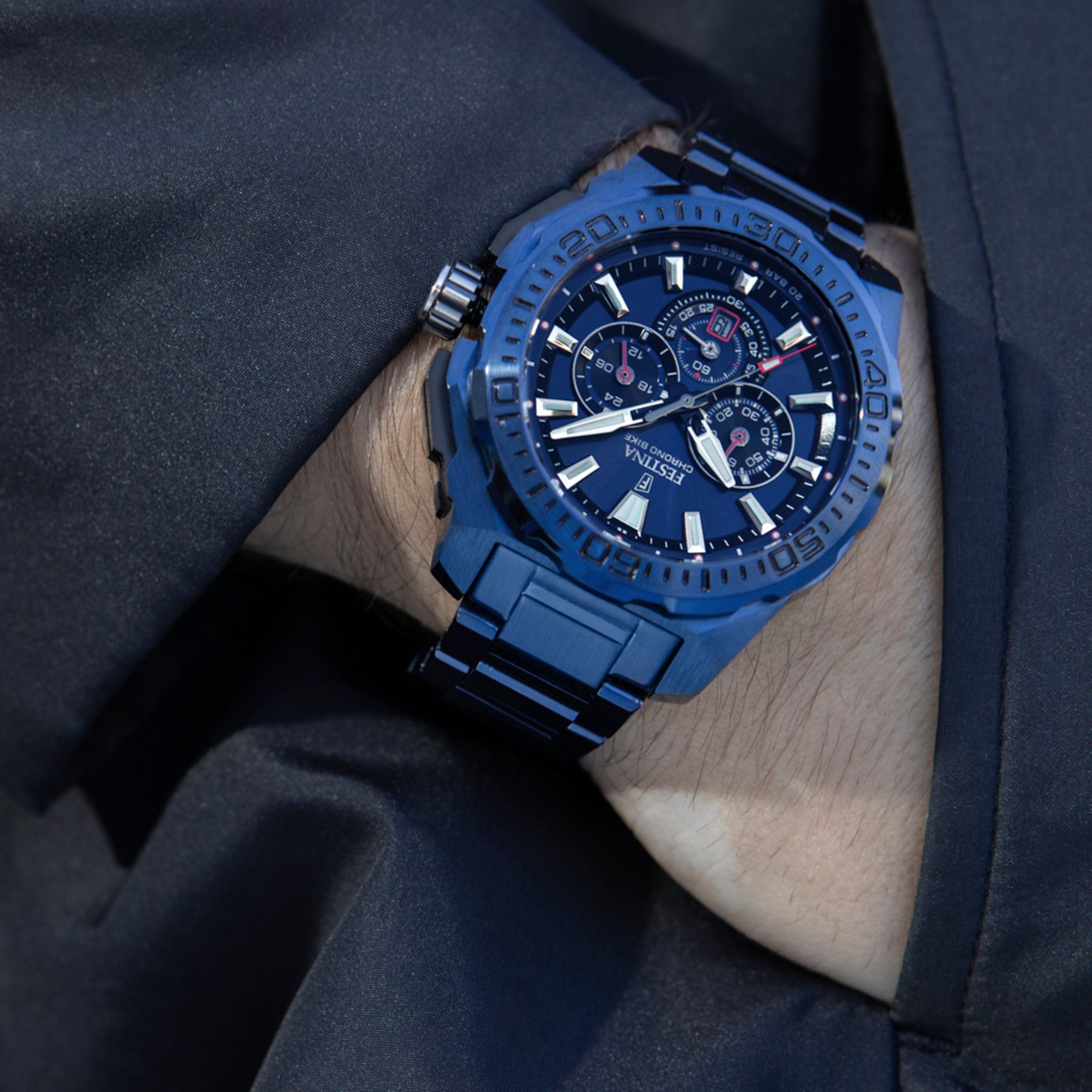 Festina Orologio Uomo Analogico in Acciaio Inossidabile 316l Blu F20729/1 | Movimento al Quarzo, Cronografo, Calendario, Vetro Minerale ad Alta Resistenza