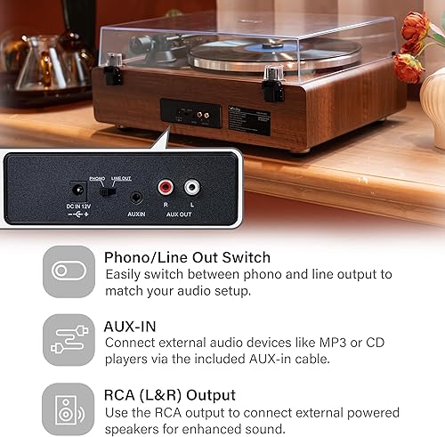 Miniatura 4 de Annesburg Tocadiscos de vinilo, tocadiscos Bluetooth con altavoces integrados para discos de vinilo, transmisión por correa de alta fidelidad 3345