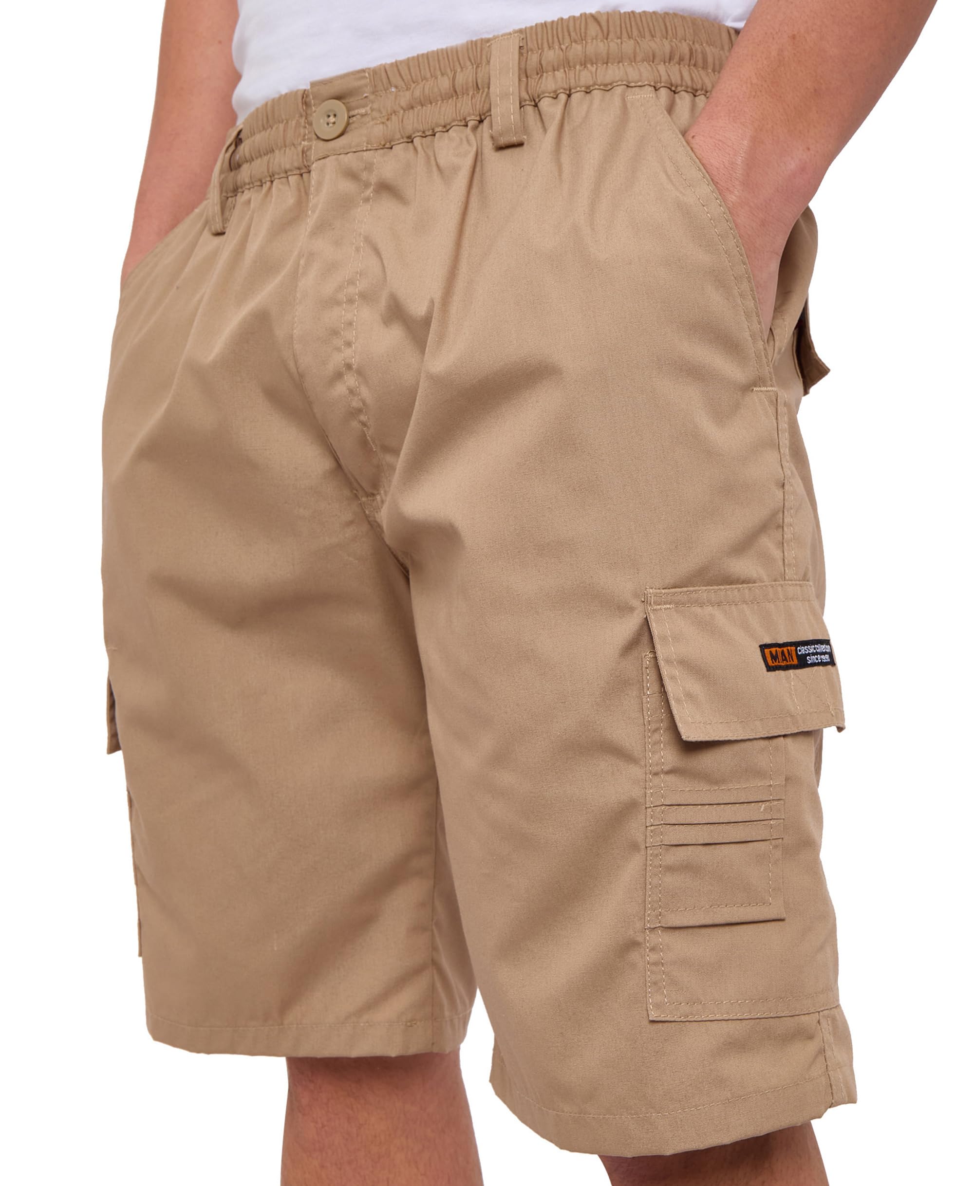 LABEL APPAREL Mens Cargo Combat Shorts Casual Cotton Elasticated Waist Regular Fit Cargo Short Workwear Half Pants, Beige 3XL