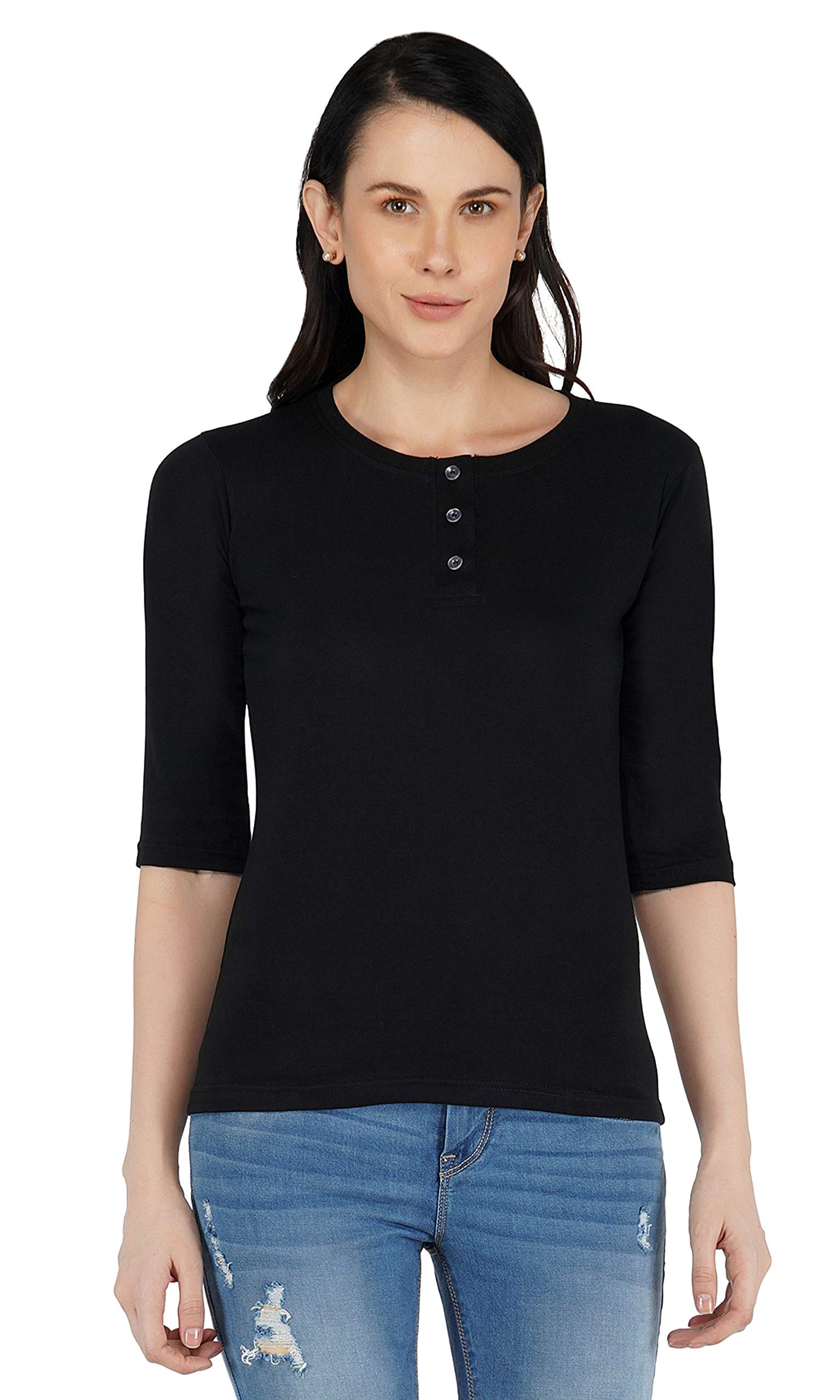 sundish Henley Neck Button Closer Cotton Regular Fit 3/4th Sleeve T-Shirt for Women & Girls |Tee Tops-picture-40