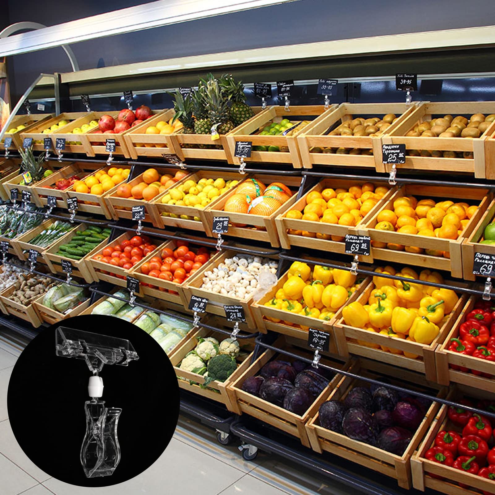 MUKLEI 30 clip di segno girevole in plastica, supporto per etichette con clip per display per segni, clip sul supporto per segno di plastica per il mercato, Centro commerciale