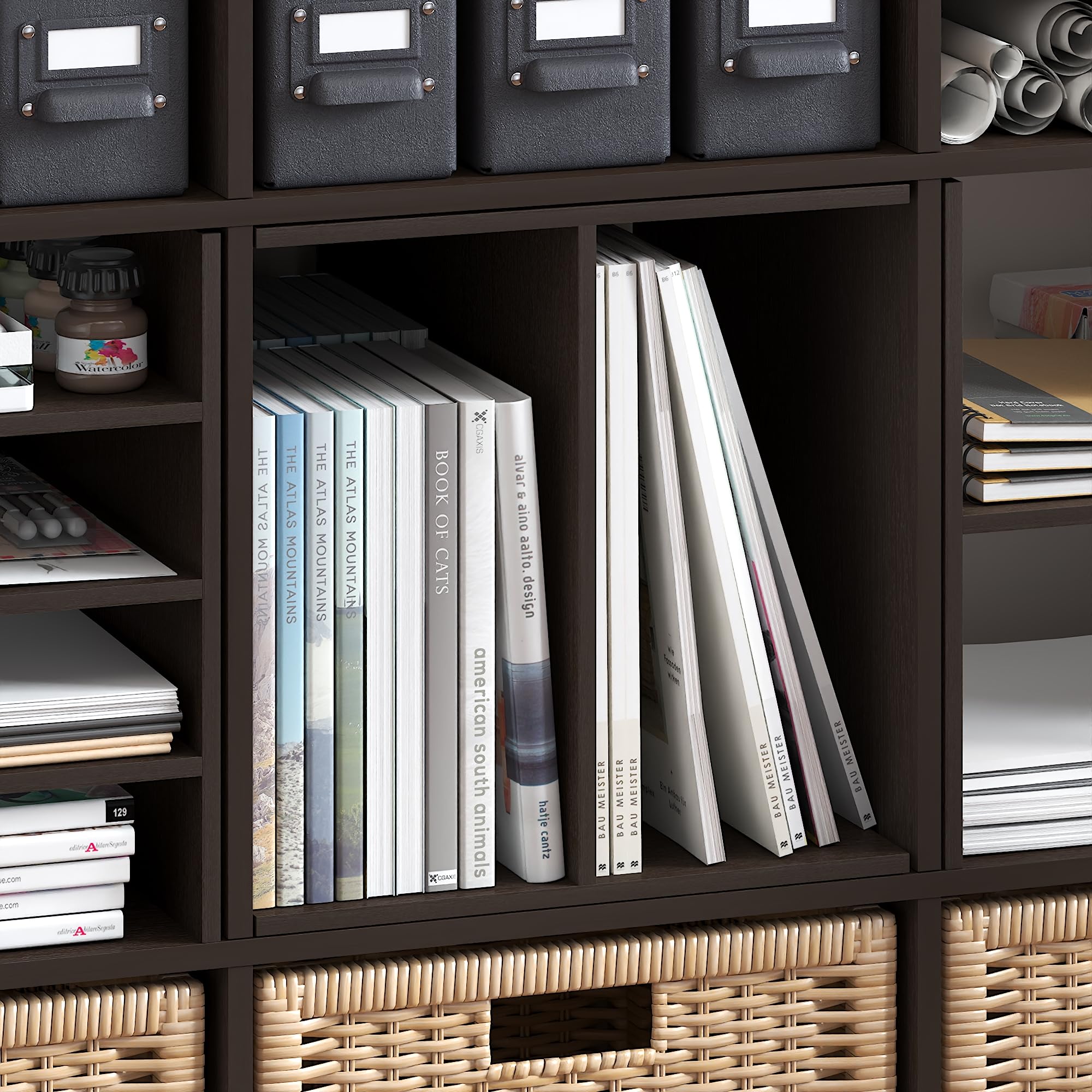 Furinno Cubicle H-Shelf Cube Insert, 2-Tier Cube Organizer, Black Oak