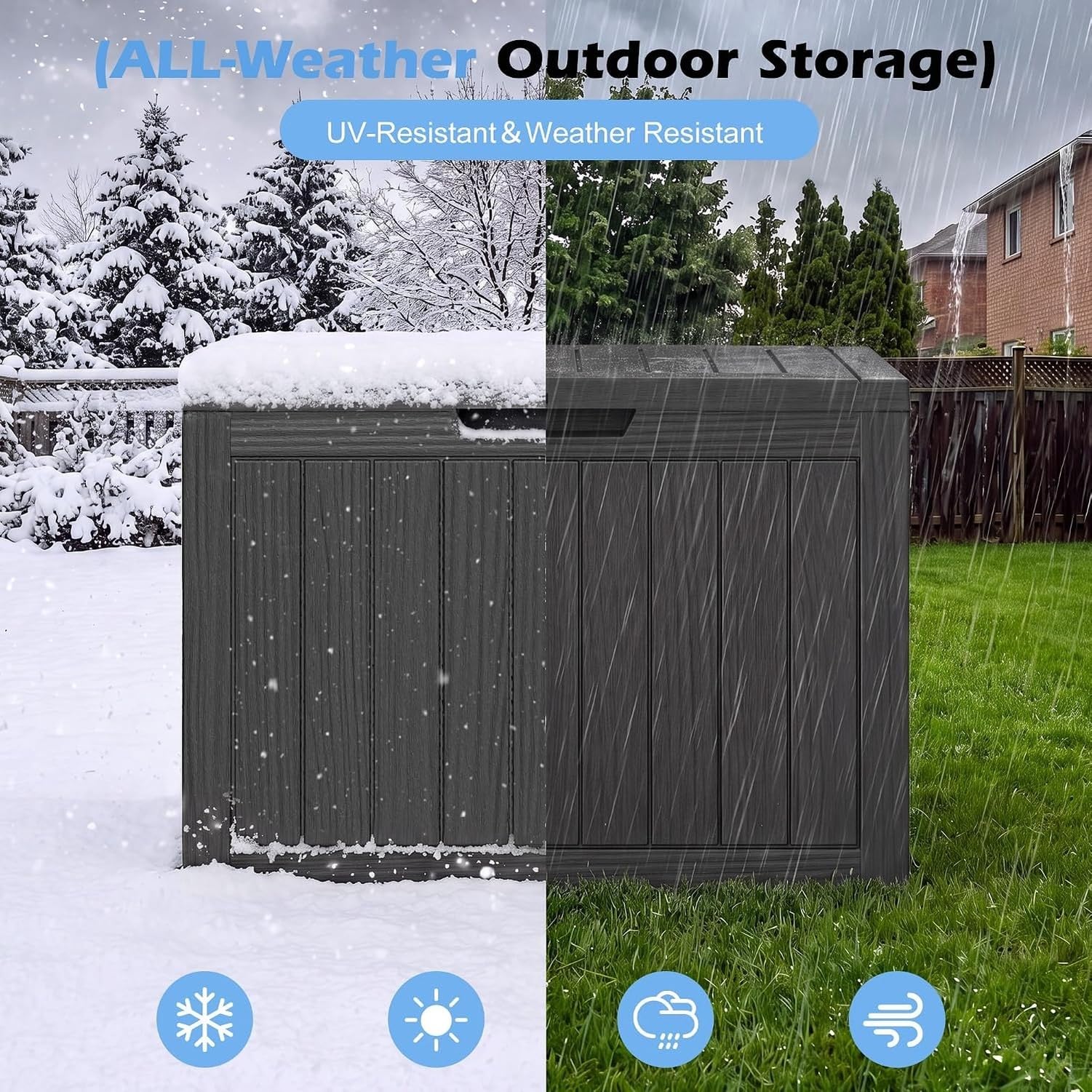 Baulera Exterior Impermeable 130L para Almacenaje Terraza, Rayado Negro
