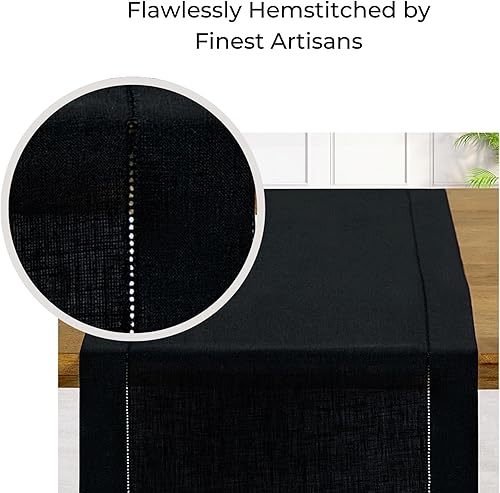 Miniatura 3 de D'Moksha Homes Camino de mesa de lino negro de 60 pulgadas de largo, camino de mesa de lino 100% puro con diamantes de 14 x 60 pulgadas, lavable a