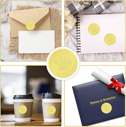 Miniatura 4 de CRASPIRE 408 calcomanías de sellos de sobres dorados en relieve de pata de mascota de 2 pulgadas, calcomanías de papel de aluminio dorado para