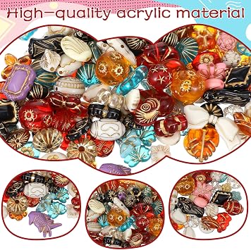 90 Pcs Assorted Large Beads for Jewellery Making 100G Cute Beads Acrylic Vintage Baroque Style Czech Bead for Crafts Jewelry Making Charm Necklace DIY Crafts, Dark Colorful