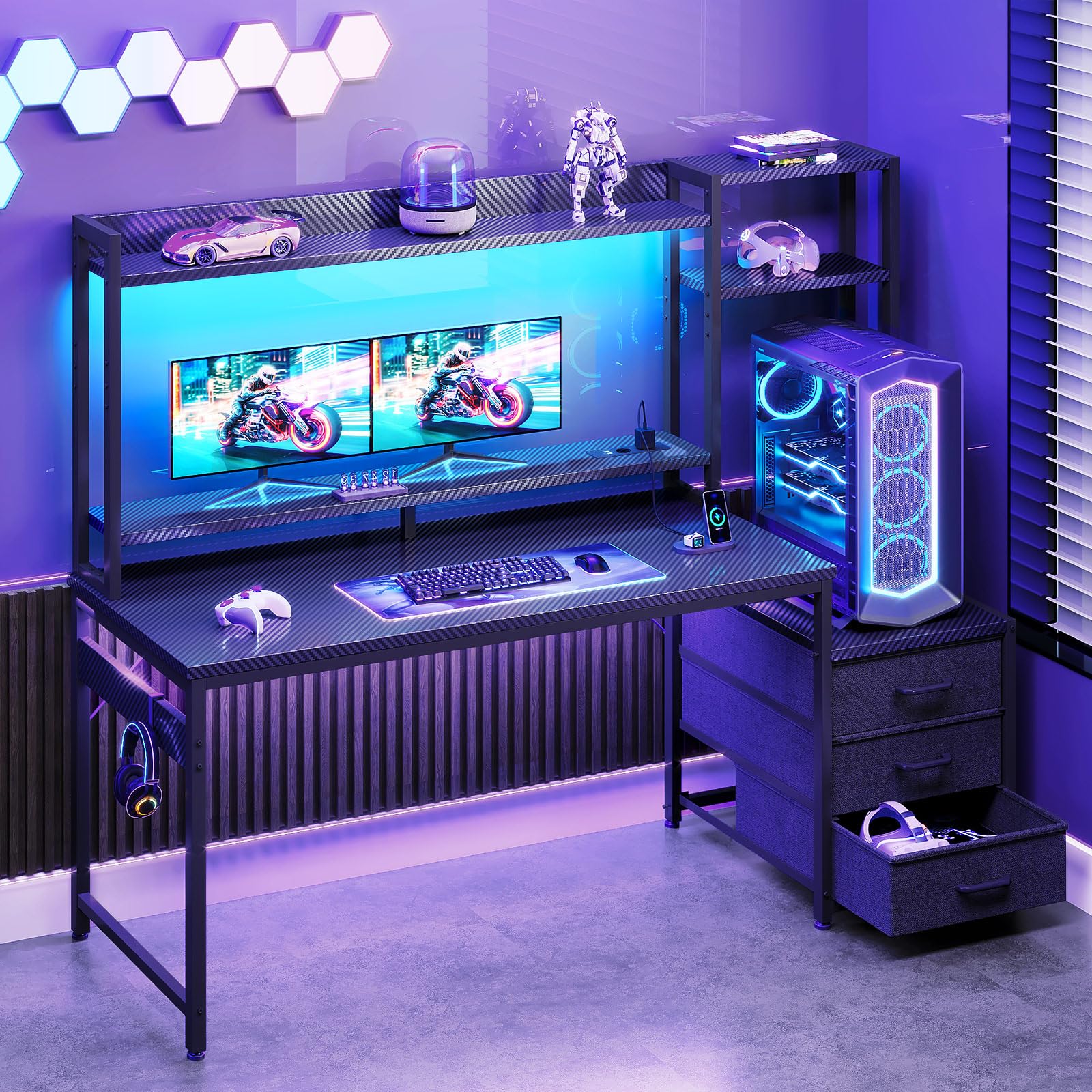 Colsehome Desk with Drawers, 120x48cm Reversible Computer Desk with