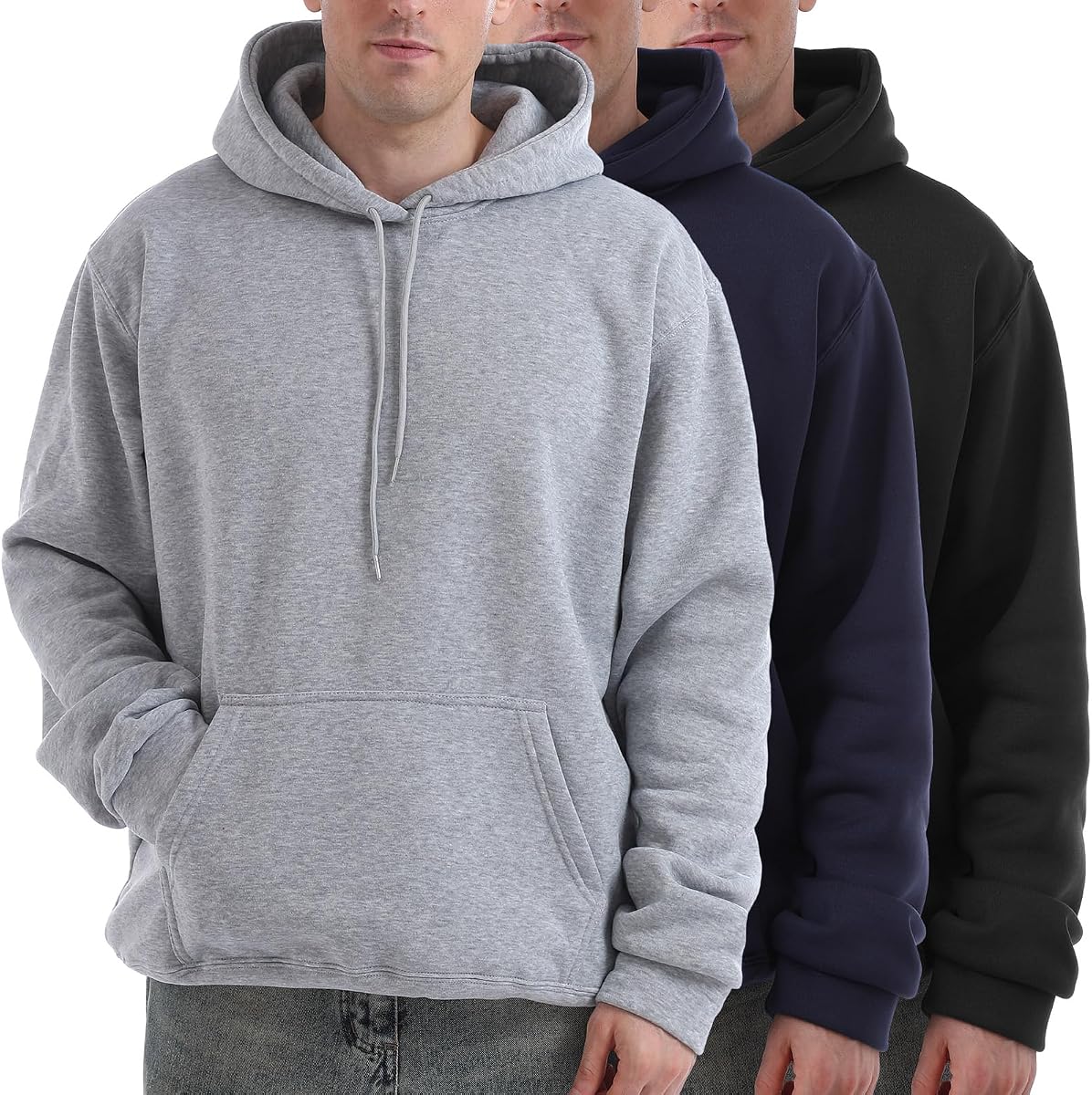 Taiyin Paquete de 3 sudaderas con capucha de forro polar ligero para hombre, sudadera de manga larga con bolsillos para hombre