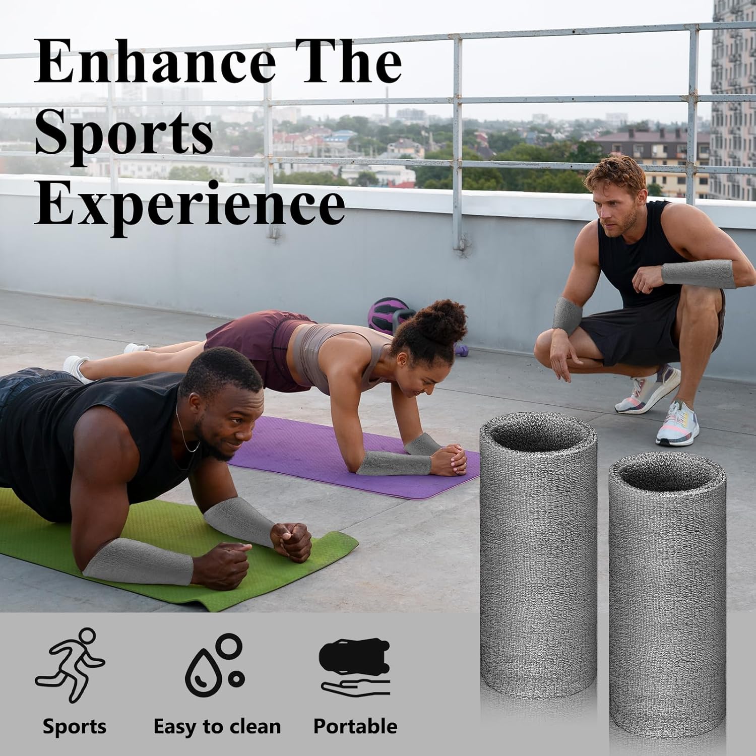 2 Pcs 9 Inch Long Wristbands Sweatbands Black Large Sweat Bands Wristbands Wrist Sweatbands Bulk Arm Sweat Bands for Men Women Weight Loss Football Workout - Image 5