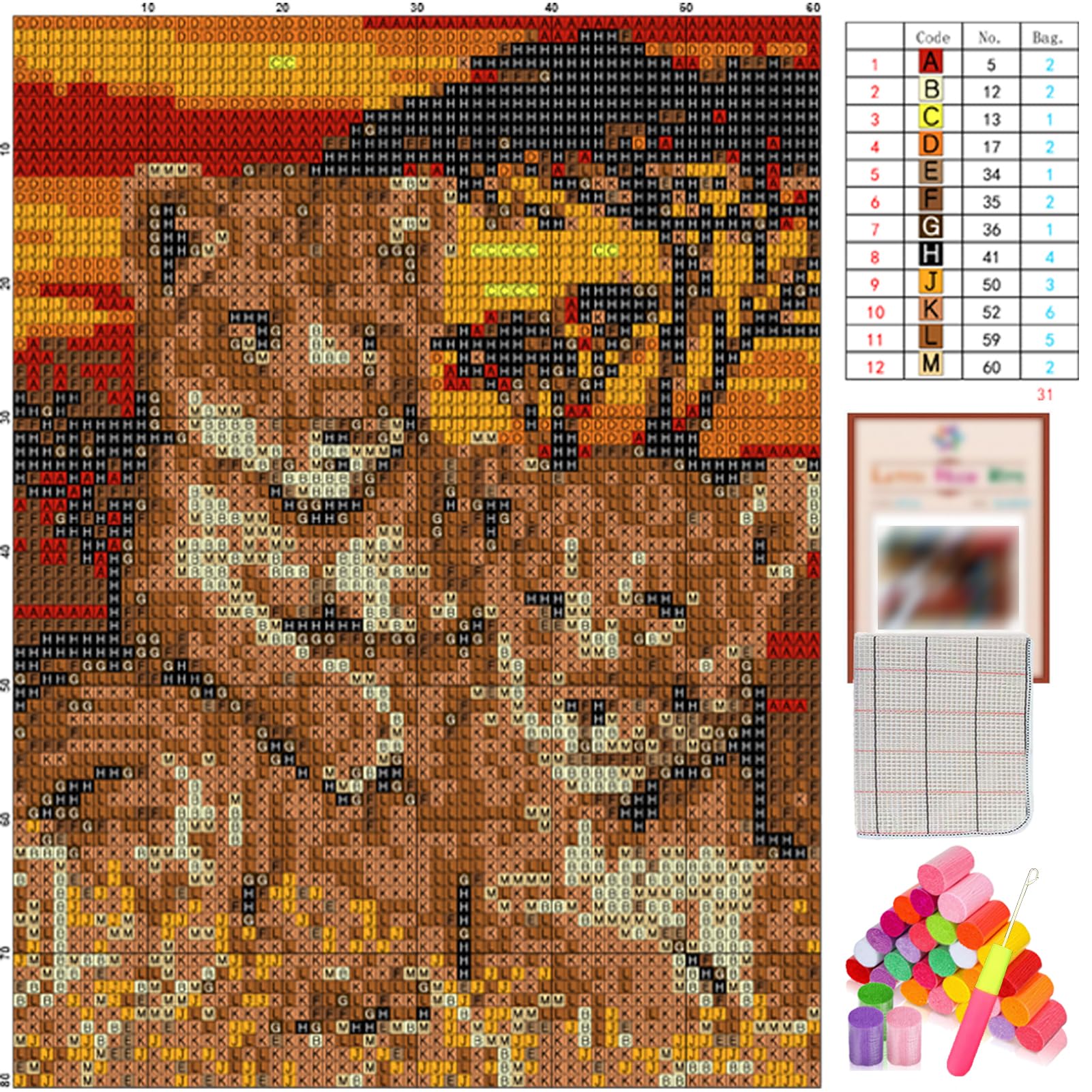 Tappeto Annodare Fai da Te Set di Tappeti da Ricamo 55x75 cm