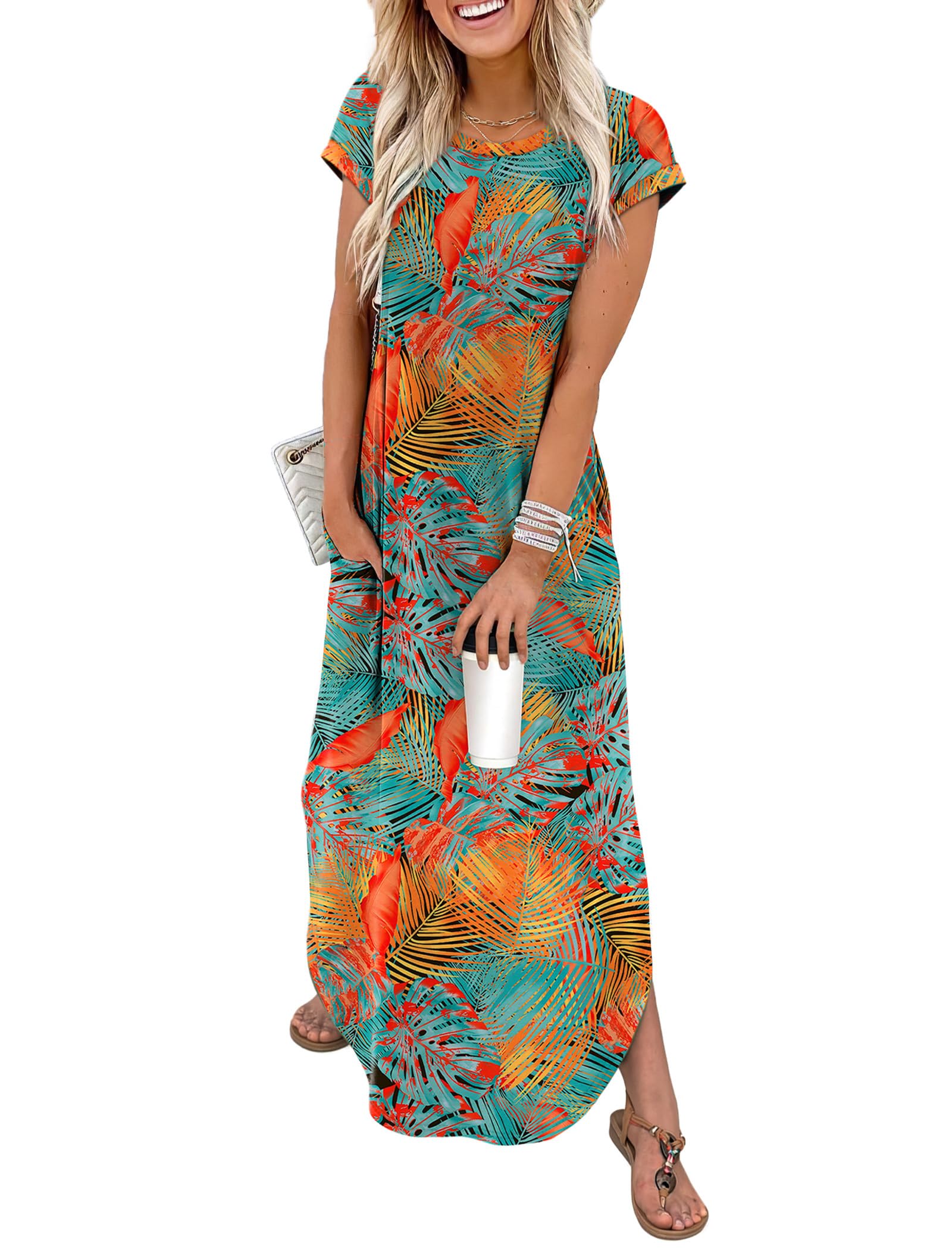 Summer Dresses Cap Sleeve Crewneck Maxi Long Casual Dress with Pockets Beach Vacation Sundresses 2026 Trendy