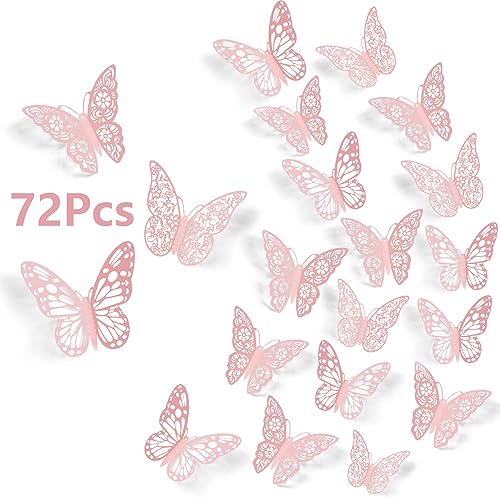 Miniatura 24 de Calcomanías de pared de mariposa 3D, 72 unidades, 3 tamaños, 3 estilos, calcomanías de pared metálicas extraíbles, calcomanías de pared para nevera,
