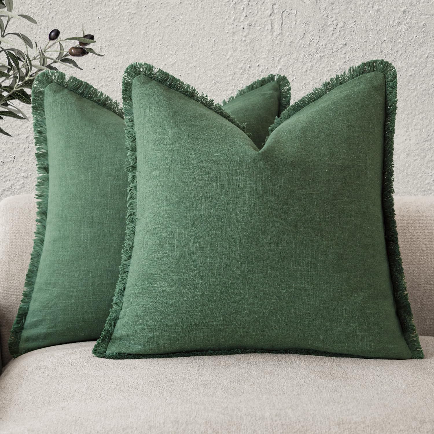 Foindtower Dekorativer Leinen-Kissenbezug mit Fransen, gemütlicher Boho-Kissenbezug mit Quasten, weicher Akzent-Kissenbezug für Couch, Sofa, Bett, Wohnzimmer, Heimdekoration, 45,7 x 45,7 cm