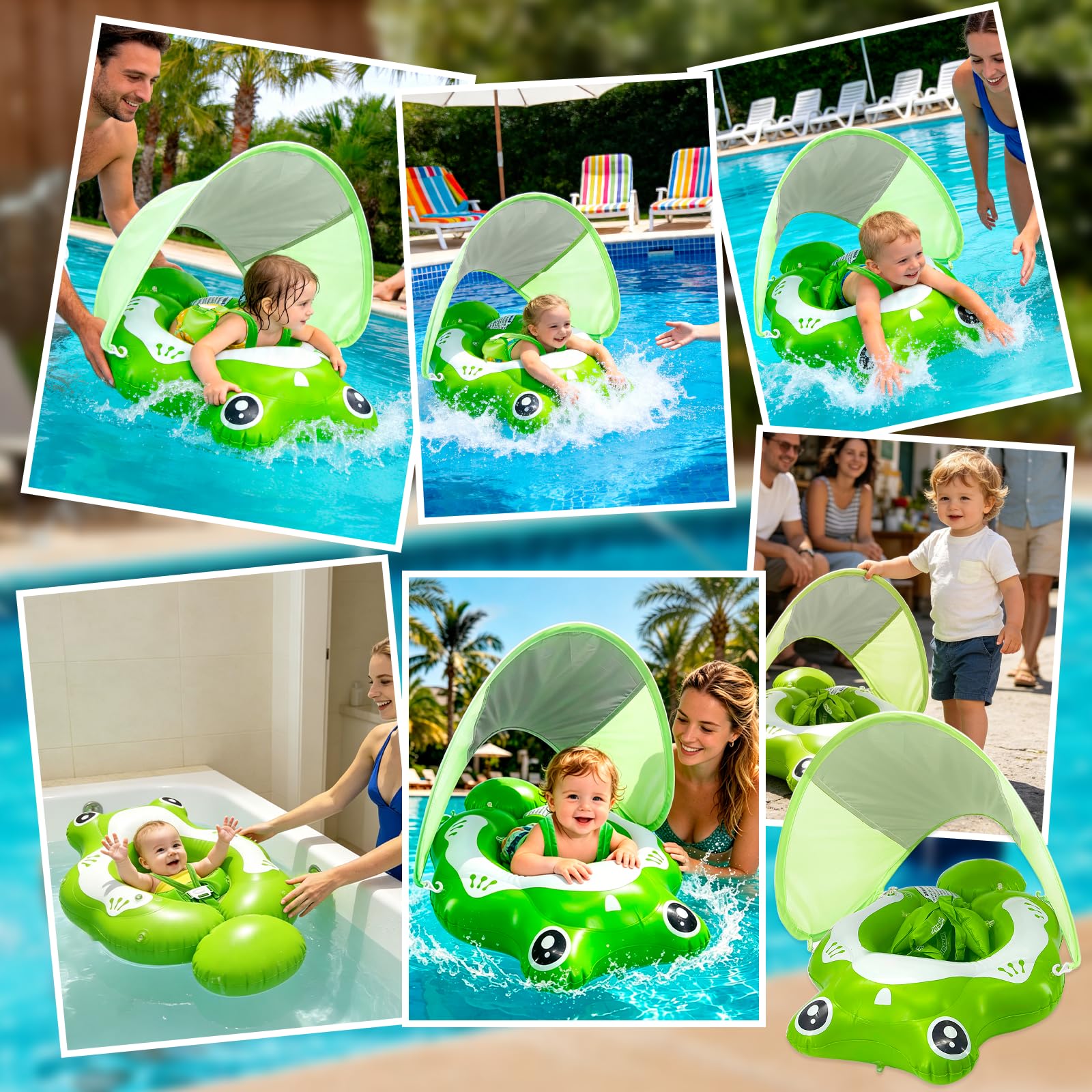 Anello da nuoto per bambini con tettuccio parasole rimovibile, per bambini a partire dai 6 ai 36 mesi in su