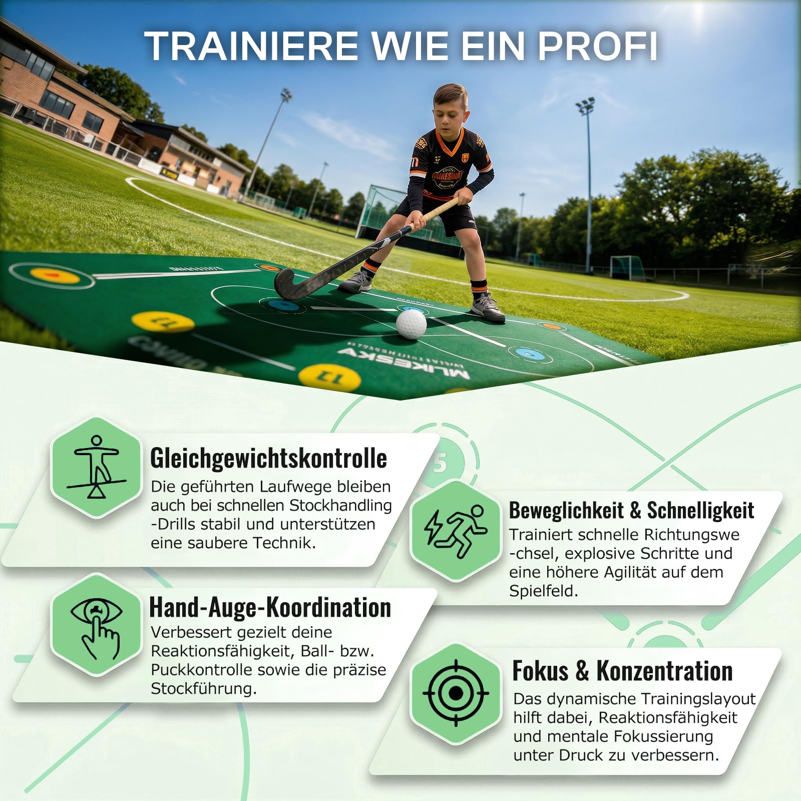 Hockey Trainingsmatte 150 x 90 cm für Stickhandling & Dribbling