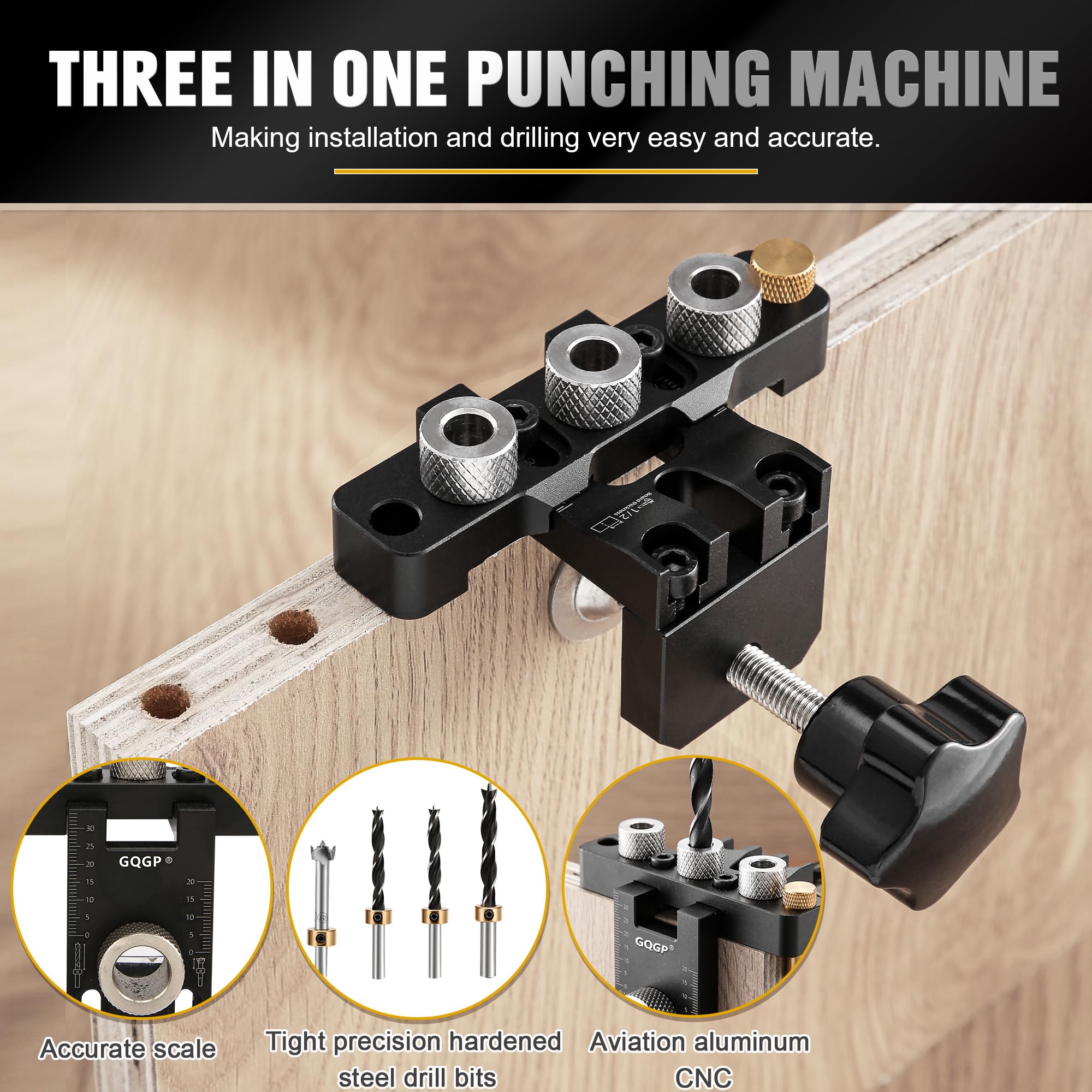 3 in 1 Dima per Tasselli Legno, Set Maschere Per Fori Tascabili con 8/10 / 15mm Drill Bit Per Spinatura Legno Guida di Foratura per Angolo Posizionatore Localizzatore