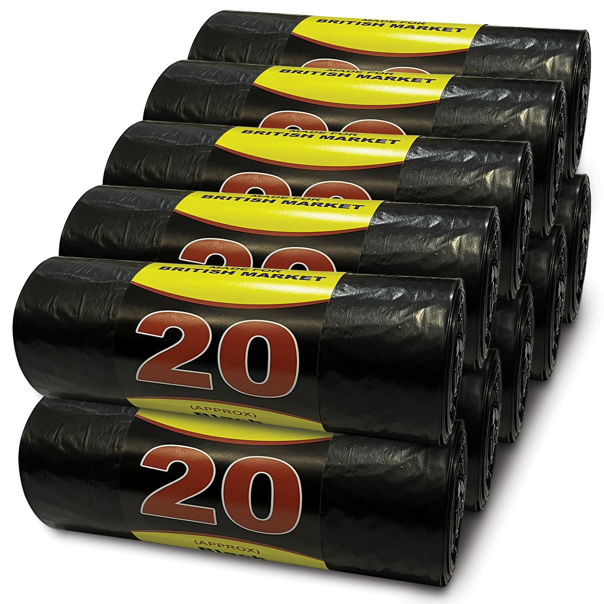 G4GOODS® 10 Rolls of 200 Heavy Duty 70L Black Trash Bags 140 Gauge/35 Micron Heavy Duty Bin Liners Refuse Sacks Bin Bag Rolls Black Refuse Sacks Rubbish Bags Bin Liners Large - Made in Britain