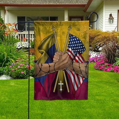 Banderas colombianas con apretón de manos, bandera estadounidense, amistad, Estados Unidos, Colombia, parte colombiana, bandera de casa cristiana