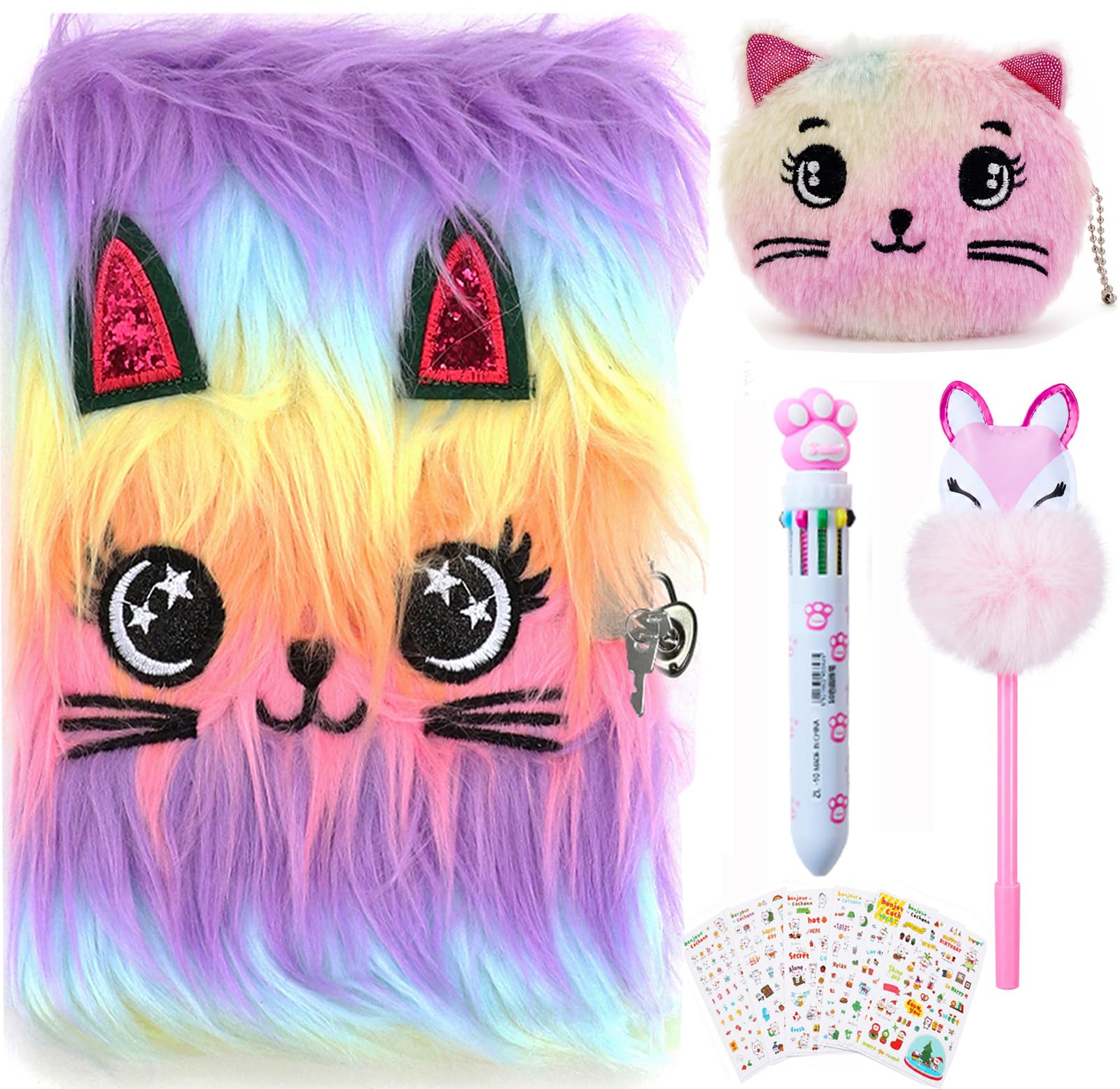 KZPR Cat Diary with Lock for Girls, Pink Secret Journal for Kids 7-9 Year Old Girl, 160 Pages Hardcover Girls Notebook with Key for Writing, Birthday Gifts for 8 Year Old Girl