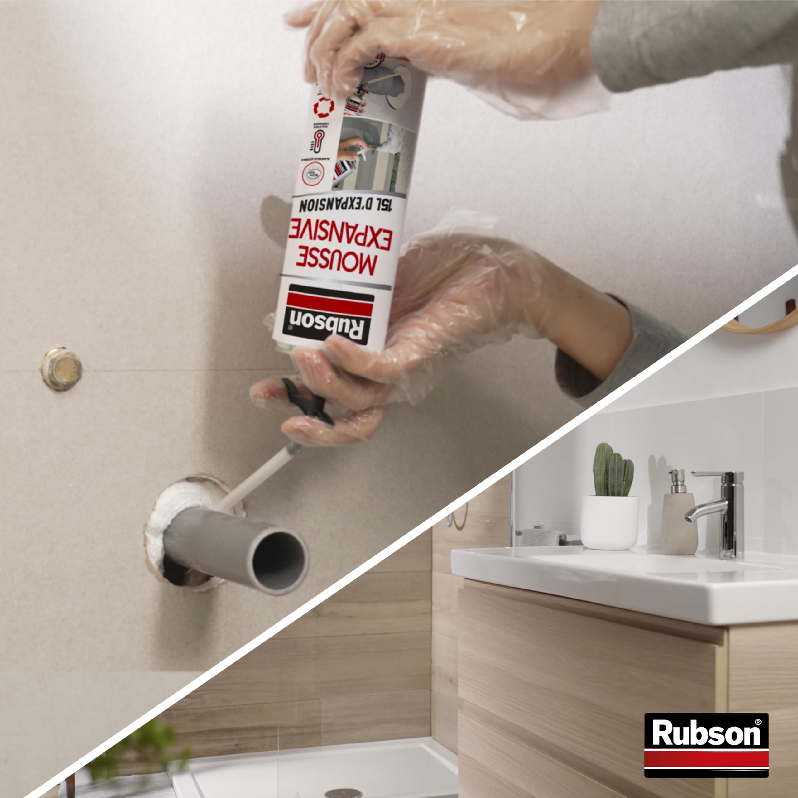 Rubson - Mousse Expansive Multi-Usages (Lot de 4x345 ml) Blanche – Mousse polyuréthane pour isolation, calage et rebouchage – 15 litres d'expansion
