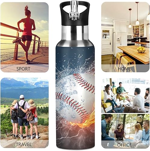 Vista 89 de Botella de agua de acero inoxidable con aislamiento al vacío, diseño de remolino, diseño de espiral, diseño abstracto retro, con popote y asa