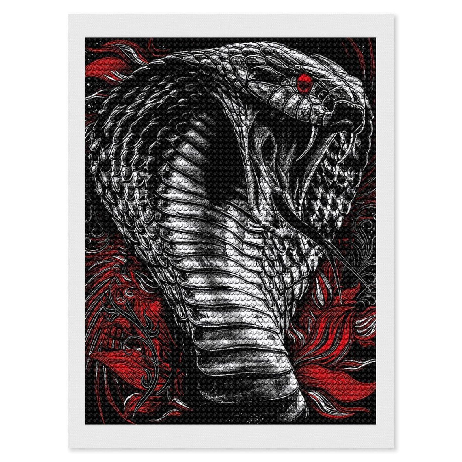 Junmoney Cobra Diamond Art Kit 12"x16", Vintage Style Decor, Stress Relief Craft, Decor Project, Relaxing DIY, Creative Hobby