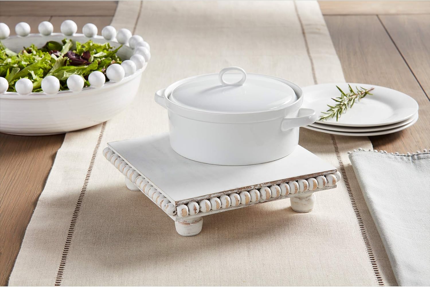 White Wood Beaded Trivet