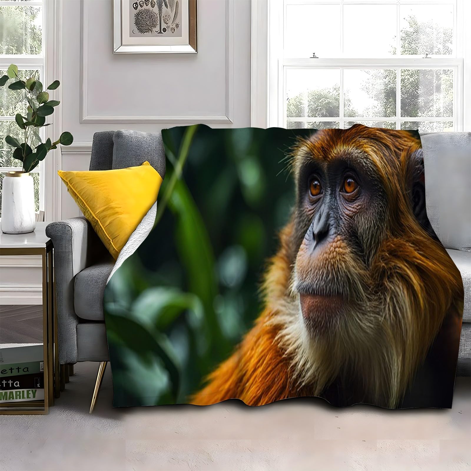 LLSZAHD Brown Monkey Throws Blanket King Size Animals Comfort Soft Sofa Bed Throw Blanket 152x204cm, Modern Fashion Design Style Children Adults Bedroom Decor - Fluffy Blankets 60"x80"