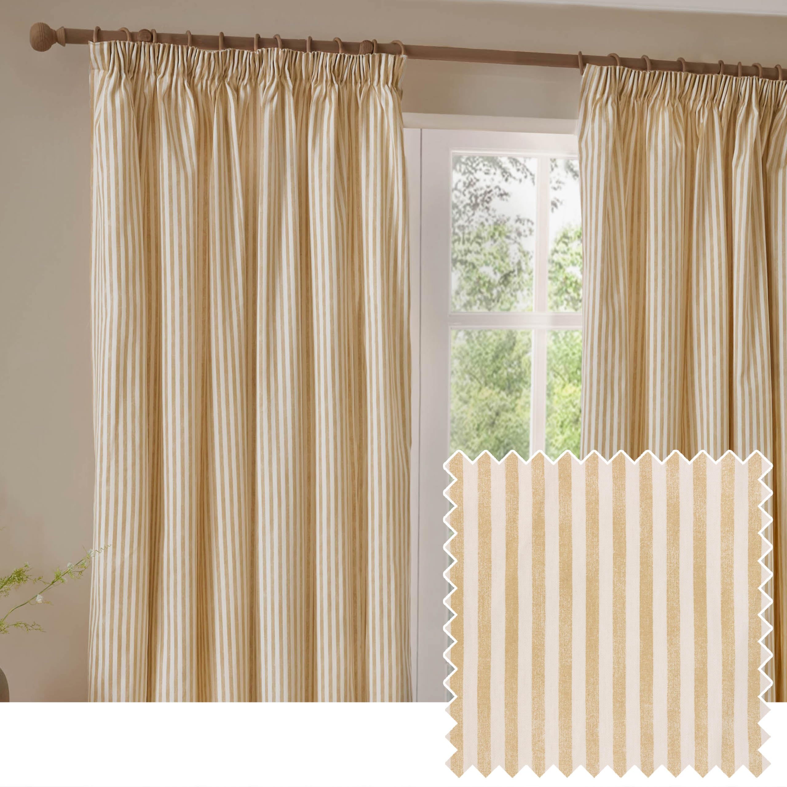 Yard Hebden Pencil Pleat Curtain Pair – Ultra Soft Cotton Lined Striped Curtains (Honey Yellow - 229x137cm) — image 1