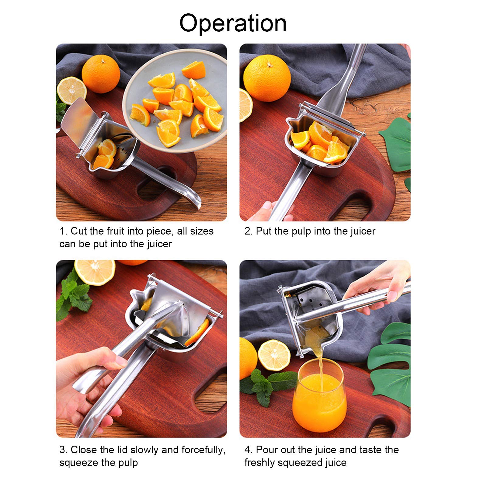 Exprimidor manual de acero inoxidable 304, a prueba de fugas, resistente al desgaste, de alta eficiencia, mango cómodo, accesorios de cocina