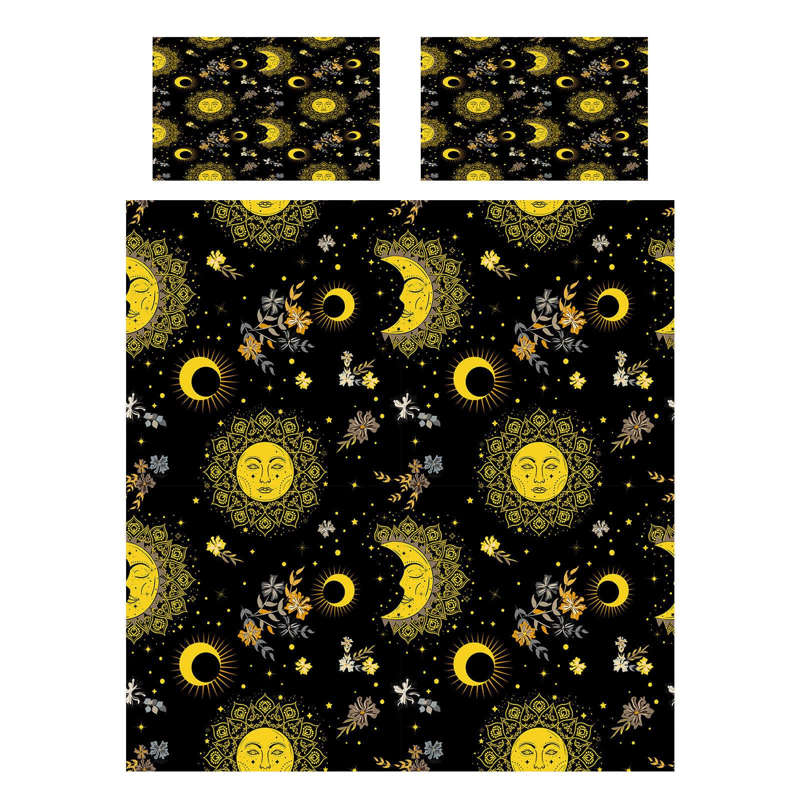 ANHOPE Sun Moon Stars Duvet Cover Set Soft Comforter Cover Bohemian Flower Print Pattern 3 Piece Bedding Set including Pillowcase All Season Quilt Cover with Zipper for Kids Adults Double Size - Image 2