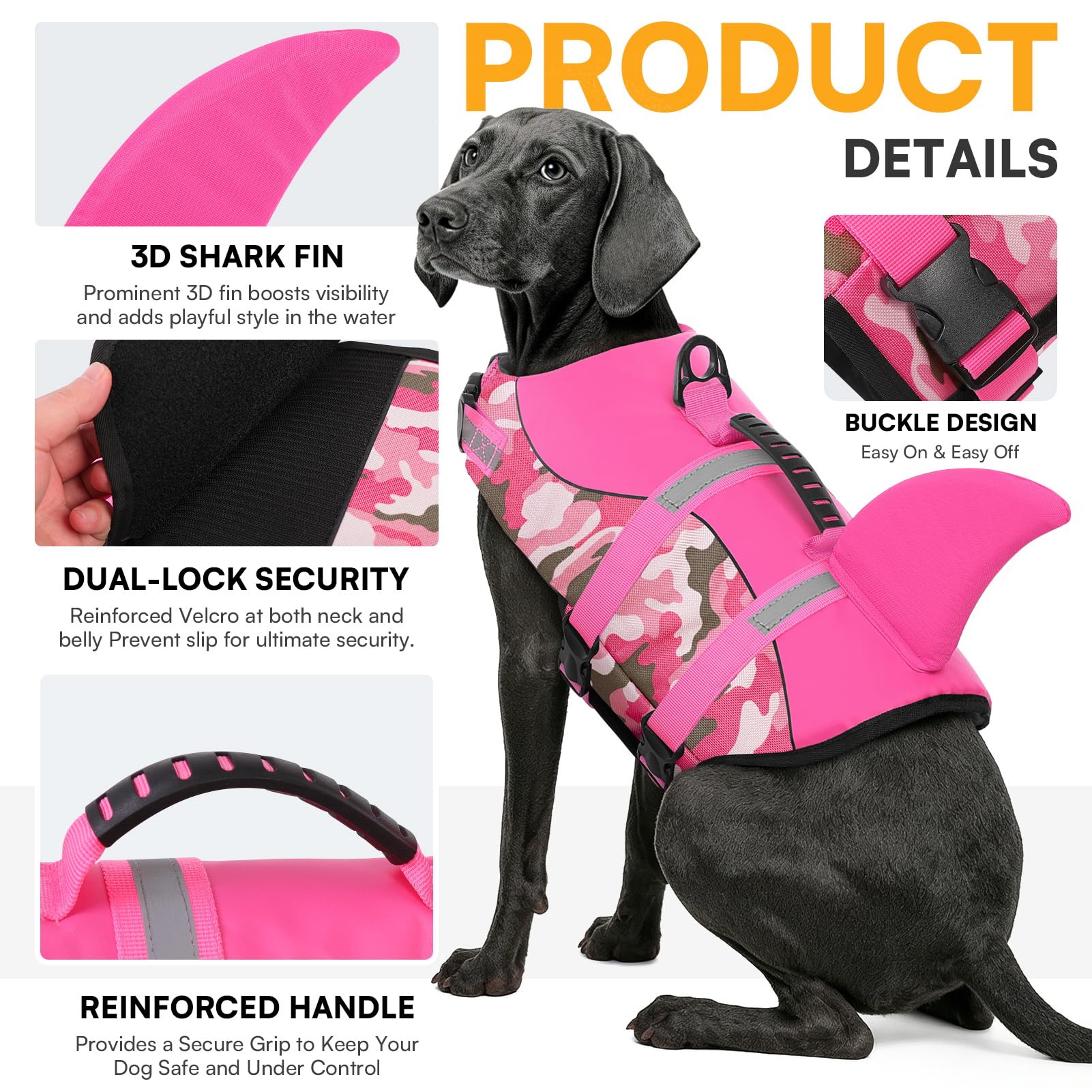 Queenmore Chaleco Salvavidas para Perro, Chaleco de Seguridad antidesgarro, Ajustable, con Alta flotabilidad y Mango de Rescate Duradero, para Perros pequeños, medianos y Grandes