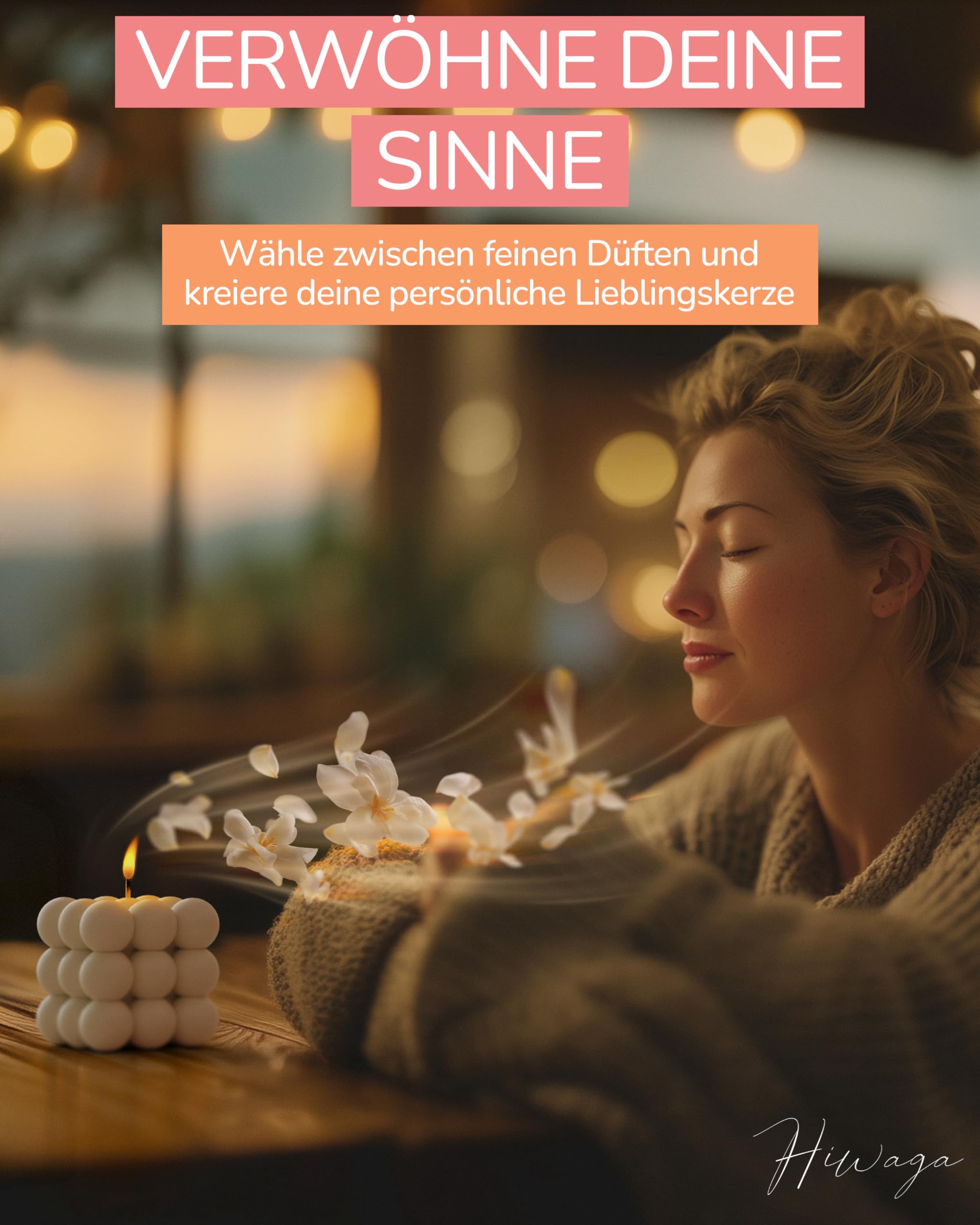 Hiwaga DIY Kerzen selber machen Set für Erwachsene, Starterkit für kreative Kerzenherstellung, Kerzen gießen Set Erwachsene, DIY Komplettset inkl. Rohwachs, Farben, Duftöle und Silikonform