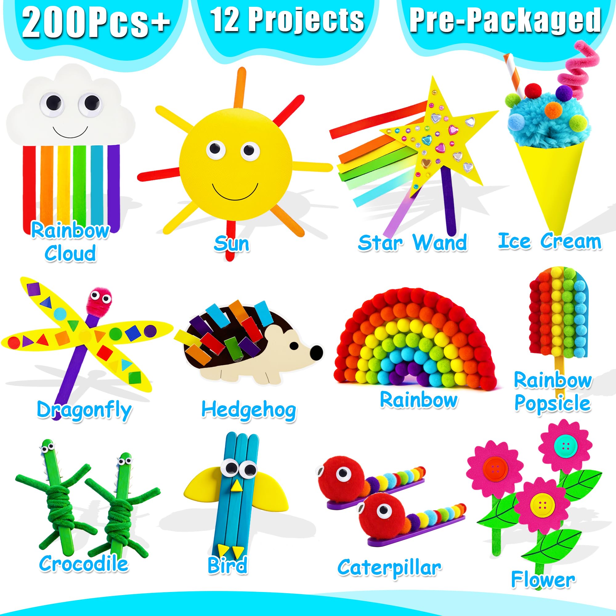 MHMYDIS First Craft Kit para niños – Kit de manualidades 12 en 1 sin ensuciar para niños de 4 a 8 años – Suministros de kit de manualidades para niños – Regalos para niñas y niños de 3, 4, 5, 6, 7, 8