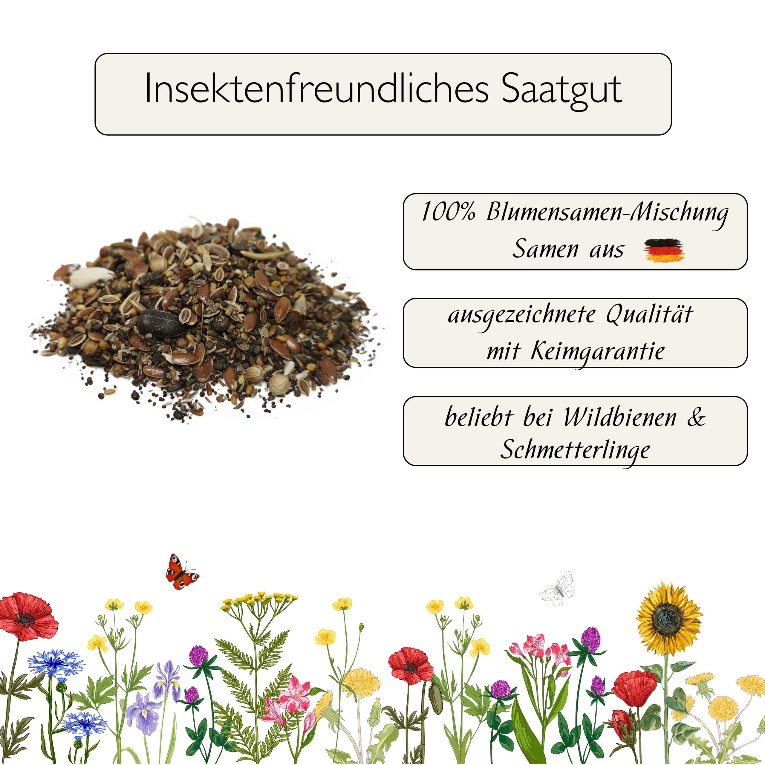 Blumenwiese mit 65 Wildkräuterarten, fünfjährige Bienenweide, insektenfreundliche Blühwiese, wilde mehrjährige winterharte Samenmischung für Bienen Hummeln und Schmetterlinge, Blumenwiesen (20qm)
