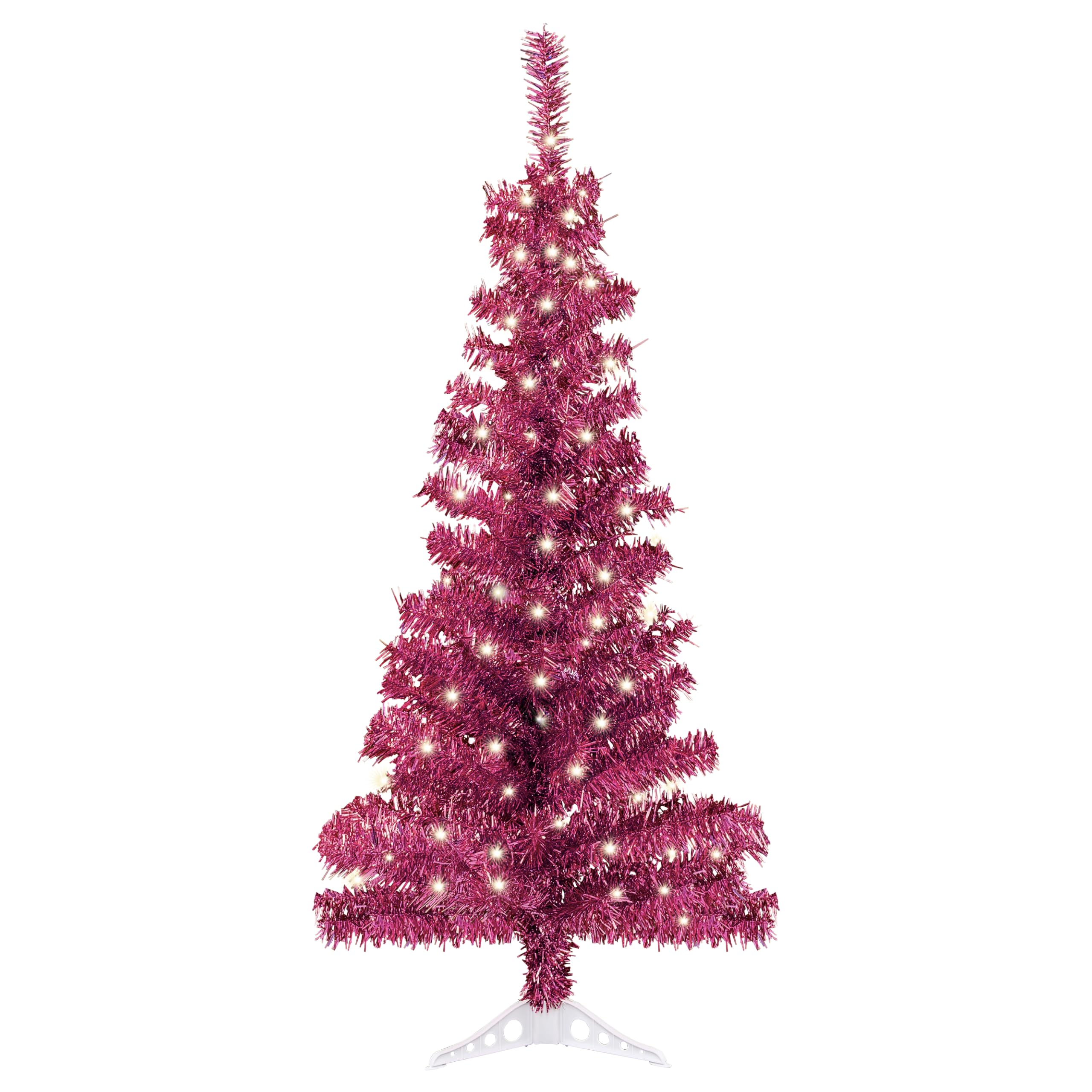 Photo 1 of Sunnyglade 4FT Lighted Artificial Christmas Tree, Small Tinsel Pine Tree with 100 LED Light, Pen-Shape Xmas Tree with PET Full Branch Tips & Stand for Indoor Christmas Home Party Decor (Pink)