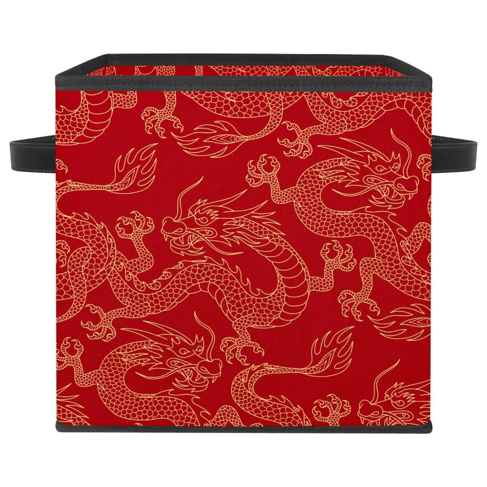 Boîte de rangement pliable Mythe Golden Dragon cube en tissu rouge