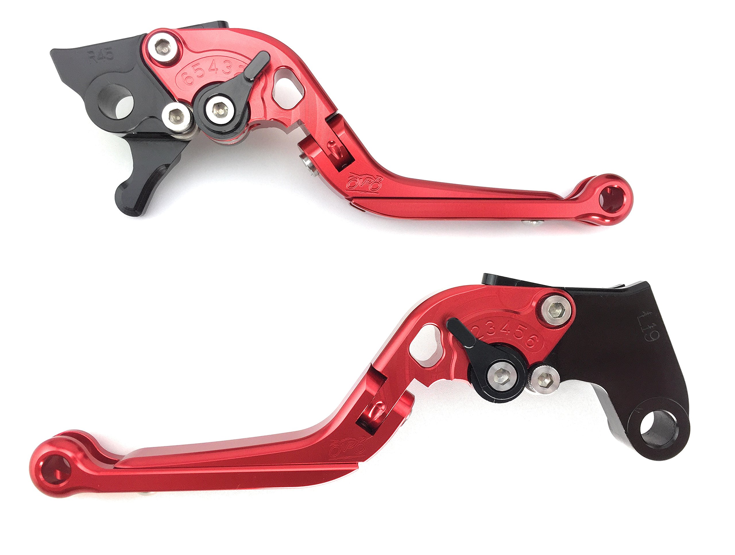 avdb-moto Coppia di leve regolabili e pieghevoli, CNC Compatibile con Intruder 1500 1998-2007 (Rosso-Nero)