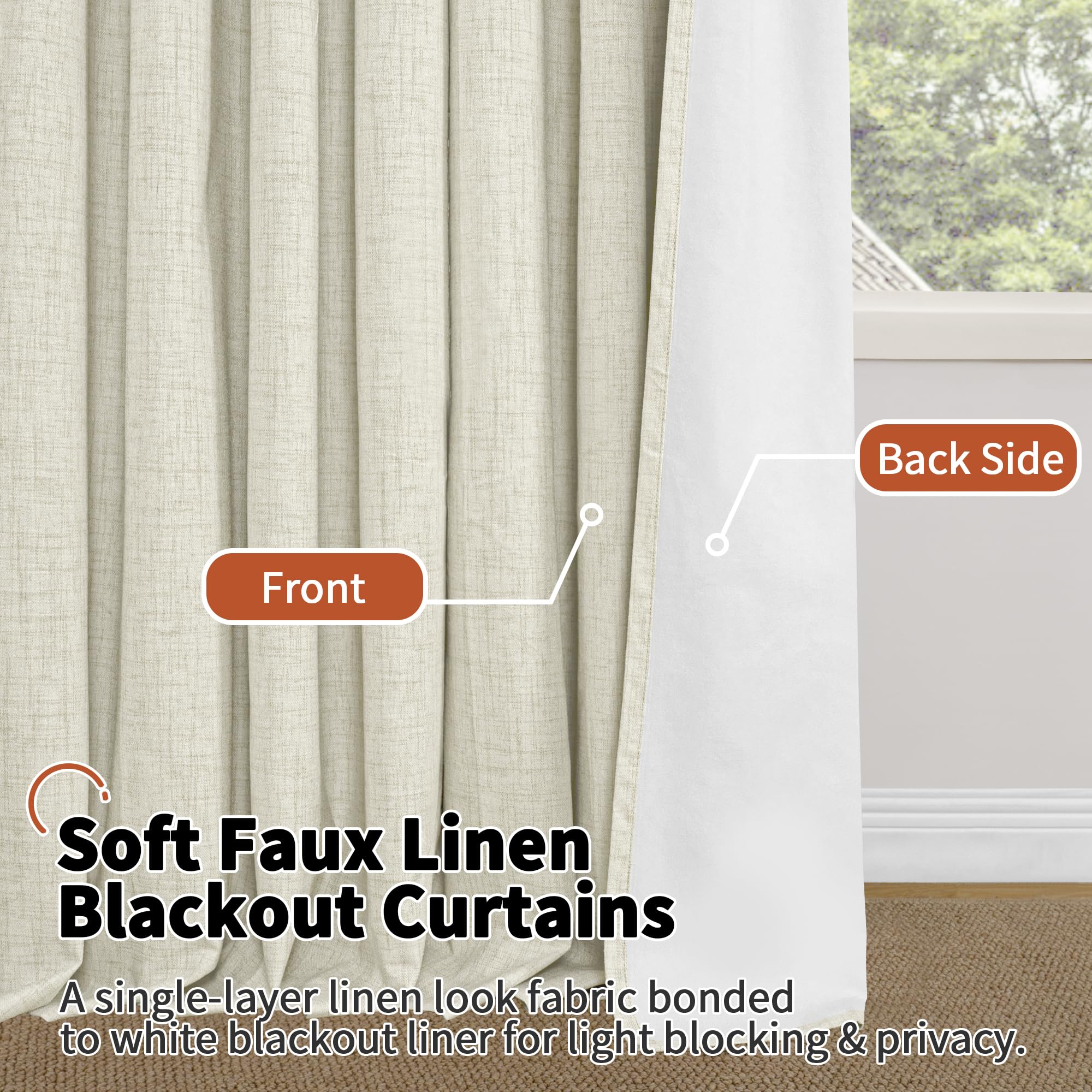 Lajode Lot de 2 Rideaux occultants en Lin texturé pour Salon et Chambre à | Rideaux occultants en faux lin à isolation thermique pour chambre à coucher – Œillets réduisant le bruit