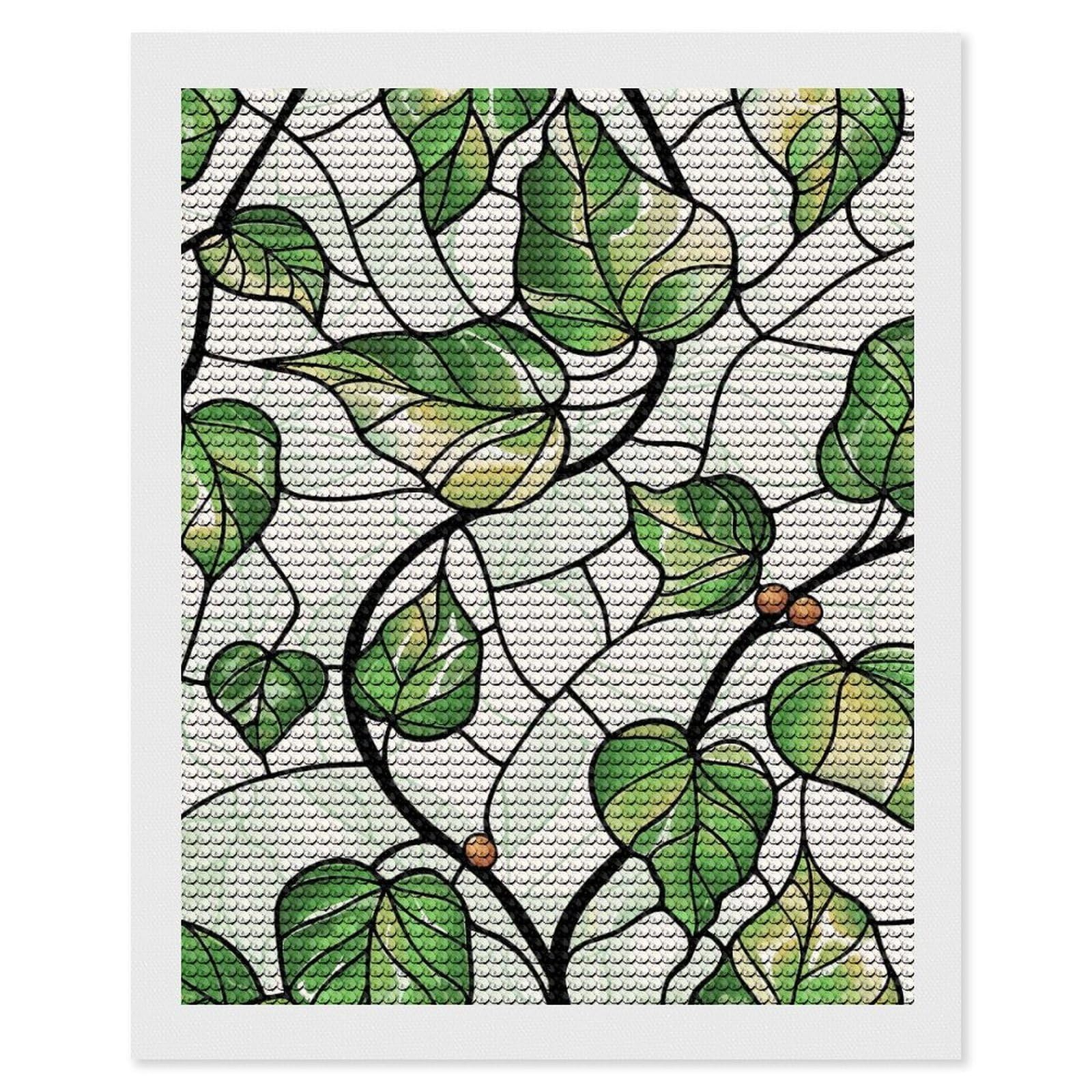 Junmoney Stained Glass Ivy Leaves Pattern Diamond Art Kit 16"x20", Relaxing DIY Hobby, Satisfying Creative Project, Living Room Decor, for Women