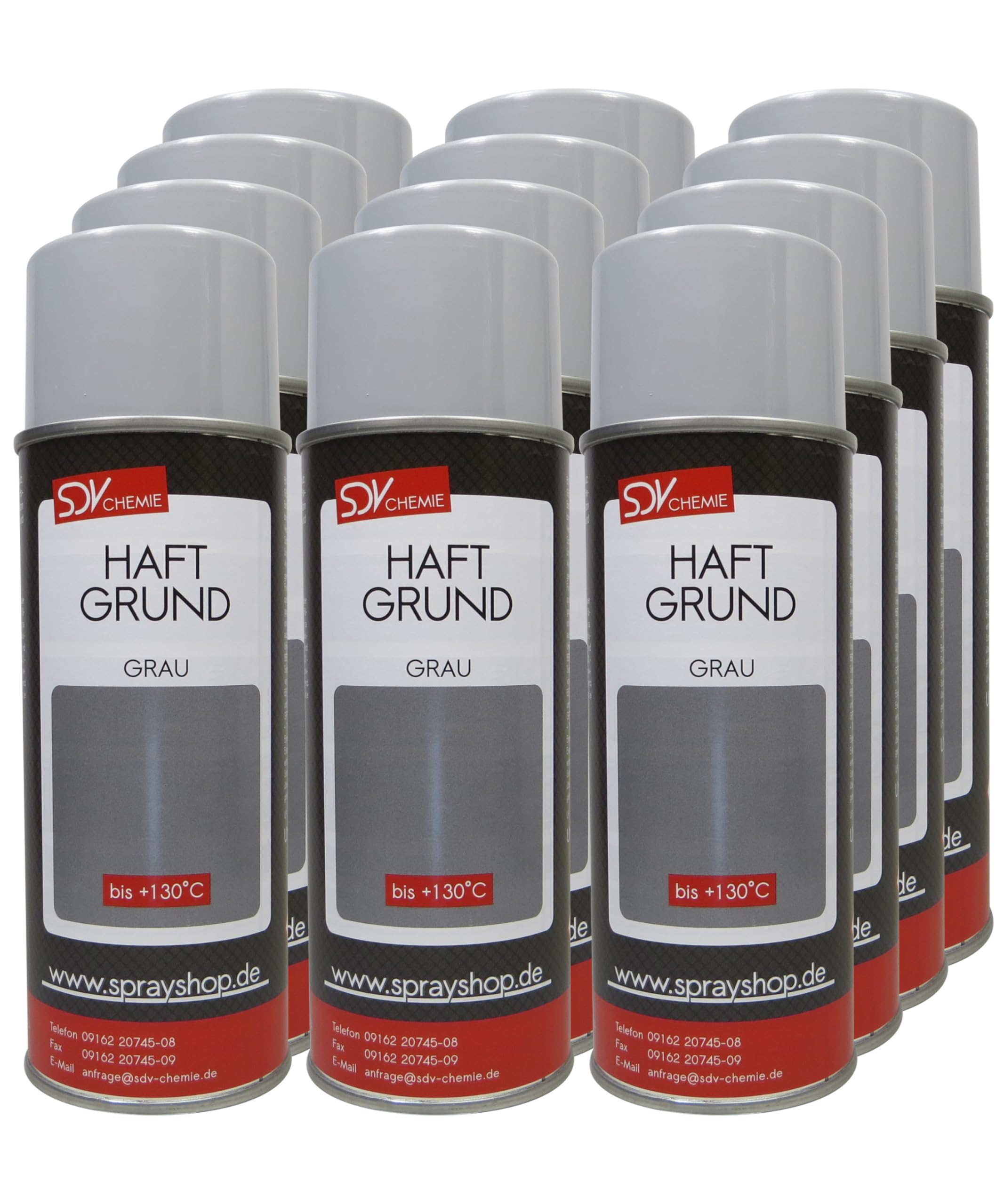 SDV Chemie Haftgrund grau 12x 400ml Acryl Lackspray Dose | Grundierung, Rostprimer, Füller