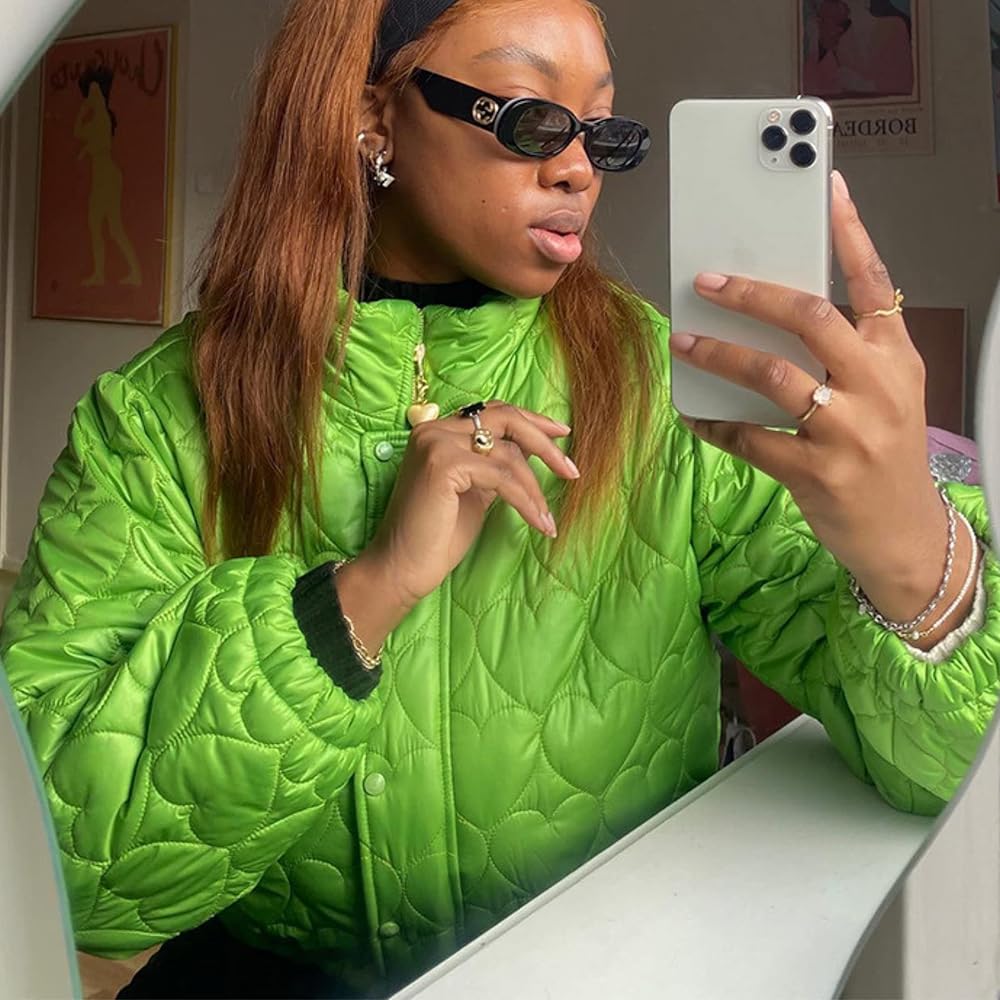 新品タグ付き♡ミストレアス♡Heart Pattern Quilted Coat Himythe Women's Love Heart Pattern Puffy Jacket Long Sleeve