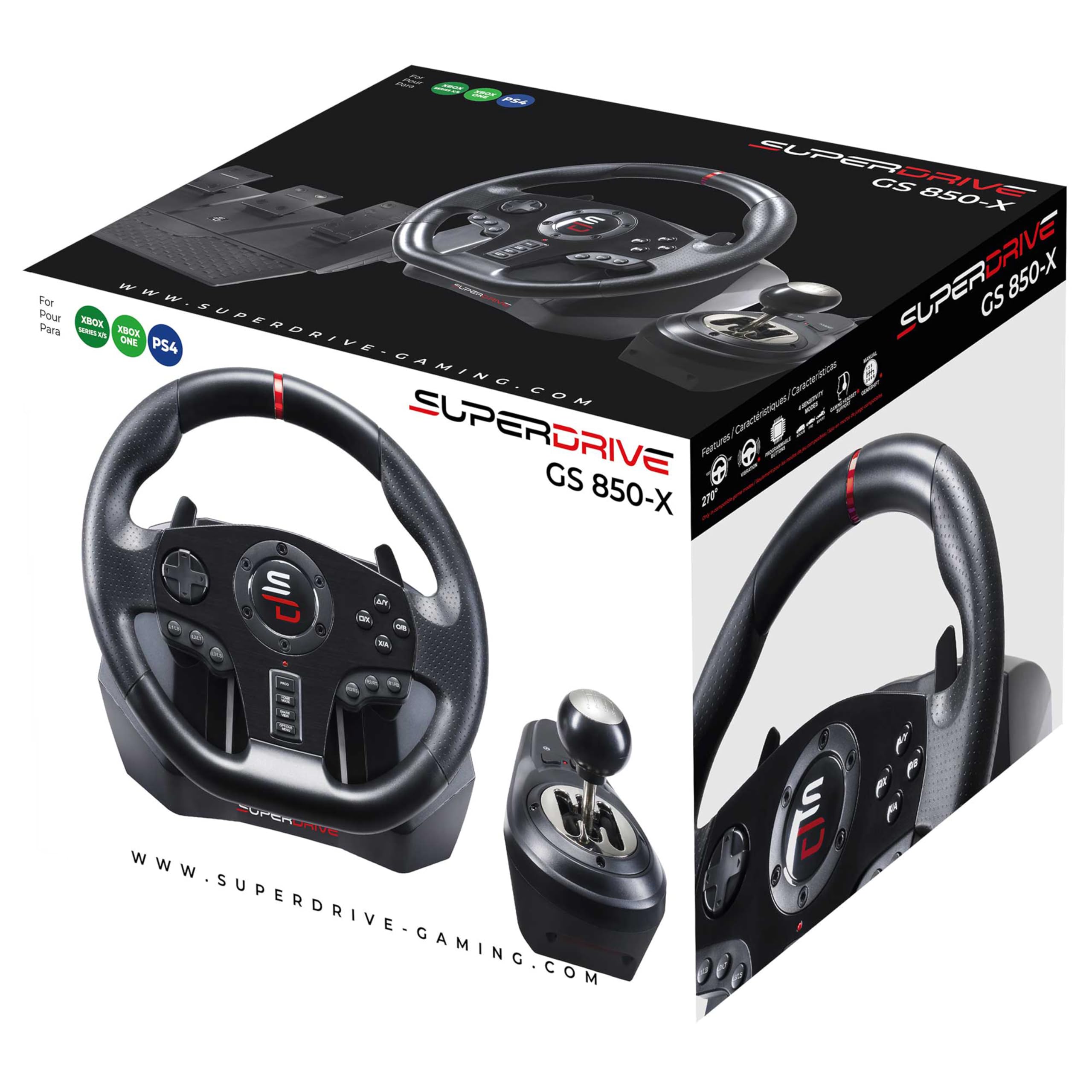 SUBSONIC Superdrive Gs850-X Racing Volante con leva del cambio manuale, 3 pedali per Xbox Series X/S, PS4, Xbox One
