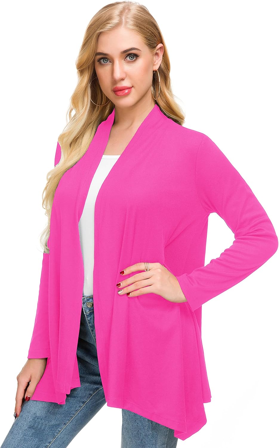 Afibi Women Open Front Lightweight Long Sleeve Soft Drape Cardigan Small Coral