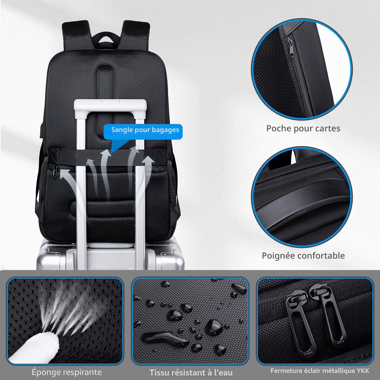 Rucksack Herren Schulrucksack Laptoptasche mit USB Ladeanschluss Anti Diebstahl Business Arbeit Reisen Rucksack